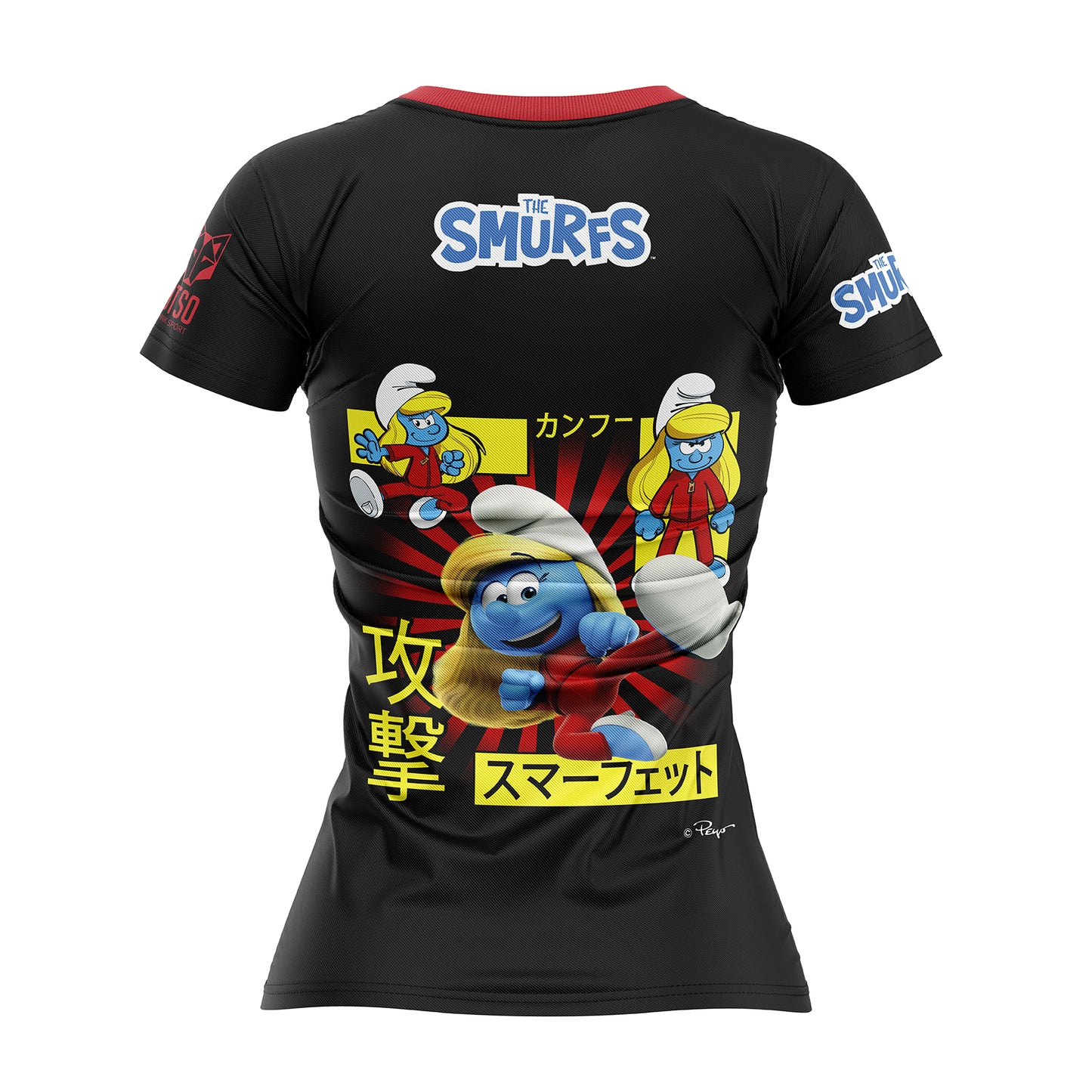 T-shirt manches courtes femme - Schtroumpfs manches noires (Outlet)