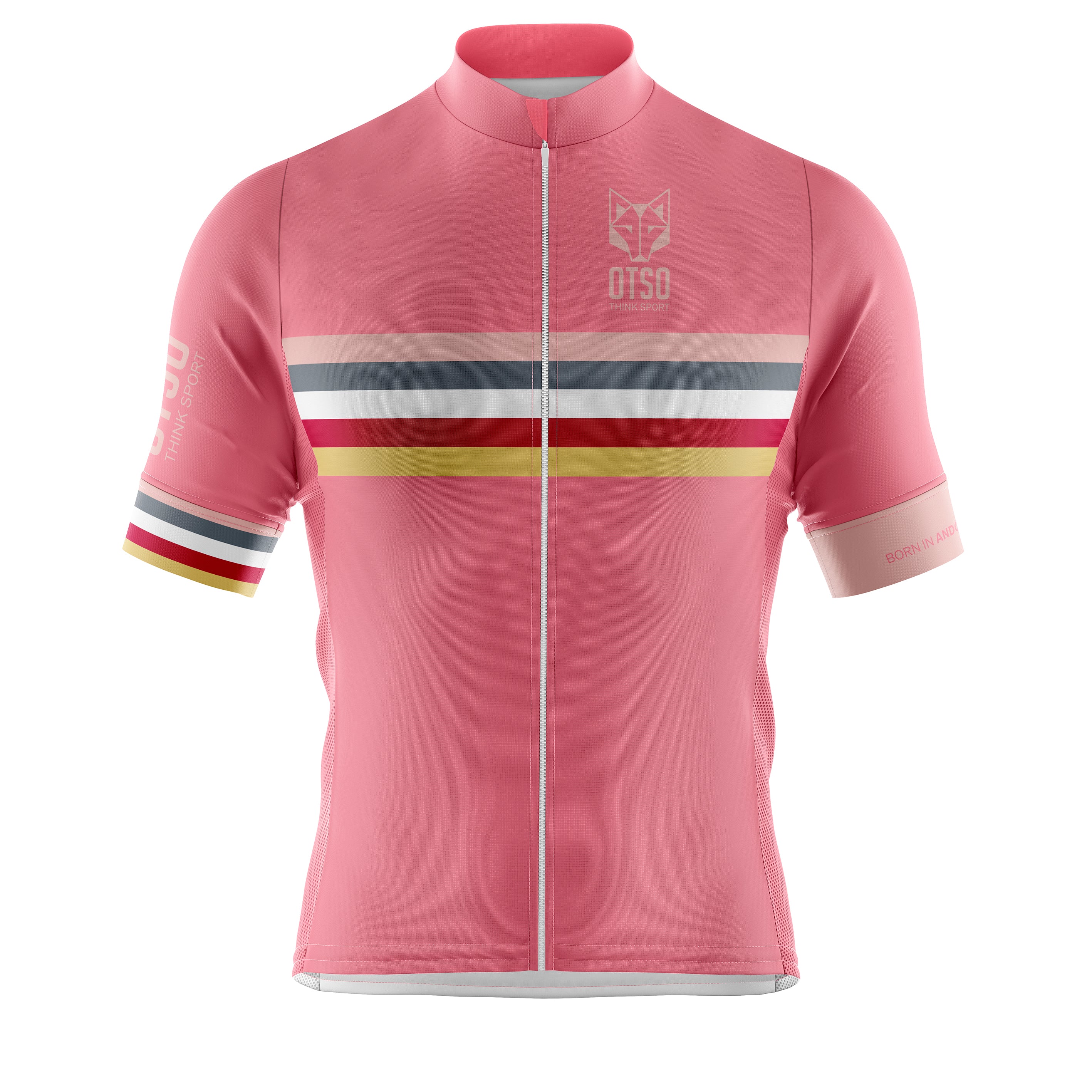 Men's Short Sleeve Cycling Jersey Stripes Coral Pink (Outlet)