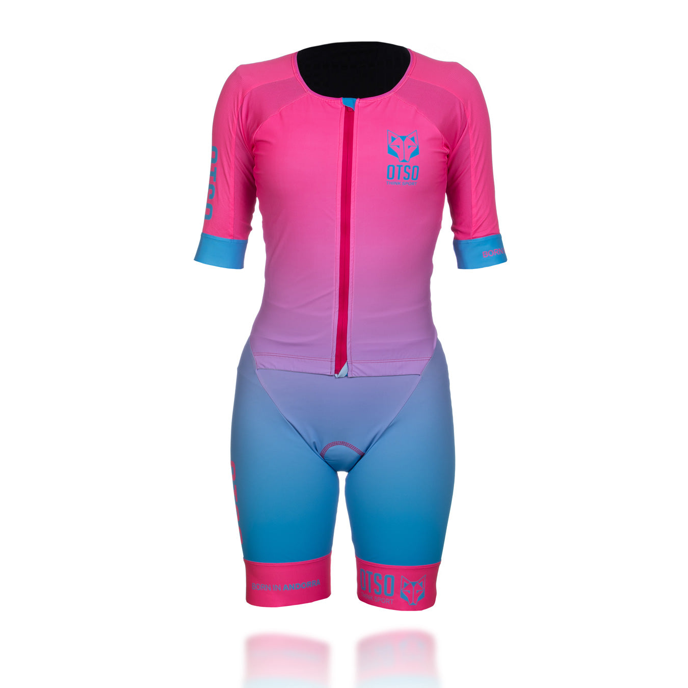 Tuta da triathlon da donna rosa fluo e azzurro – OTSO