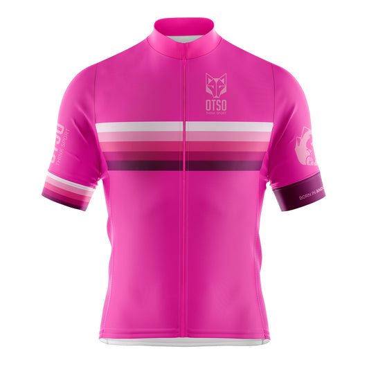Camisola de ciclismo manga curta homem - Stripes Fluo Pink (Outlet)