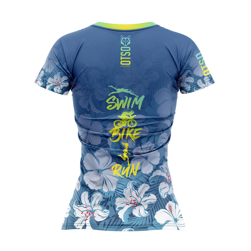 Camiseta manga corta mujer - Swim Bike Run Flower
