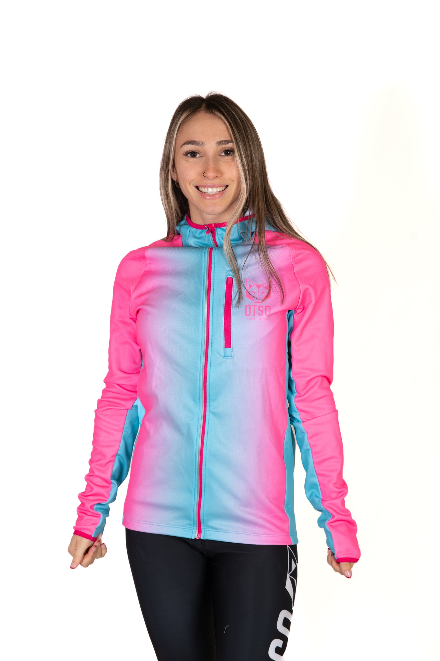 Felpa sportiva unisex con cappuccio - Fluo Pink & Light Blue