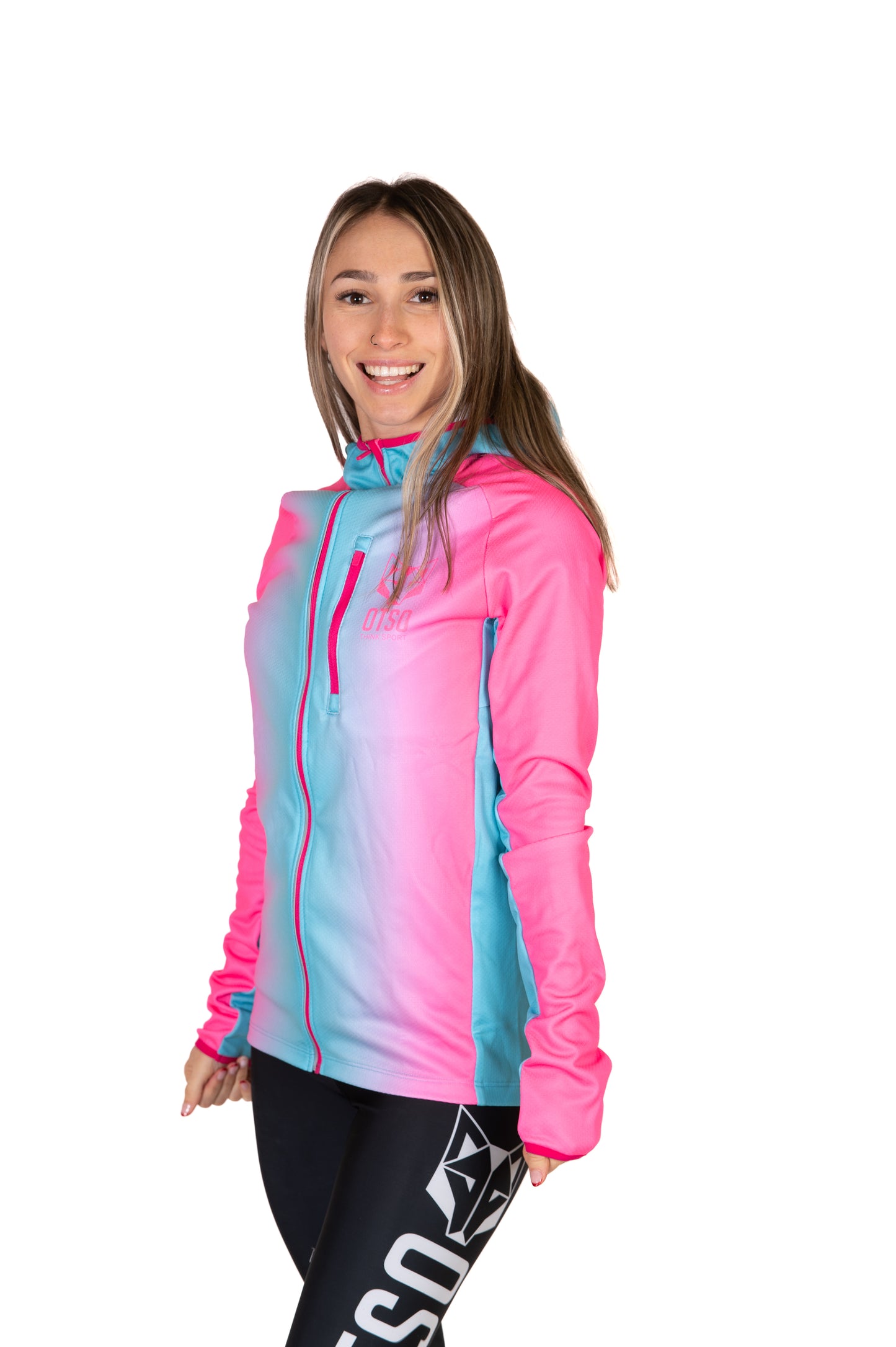 Felpa sportiva unisex con cappuccio - Fluo Pink & Light Blue