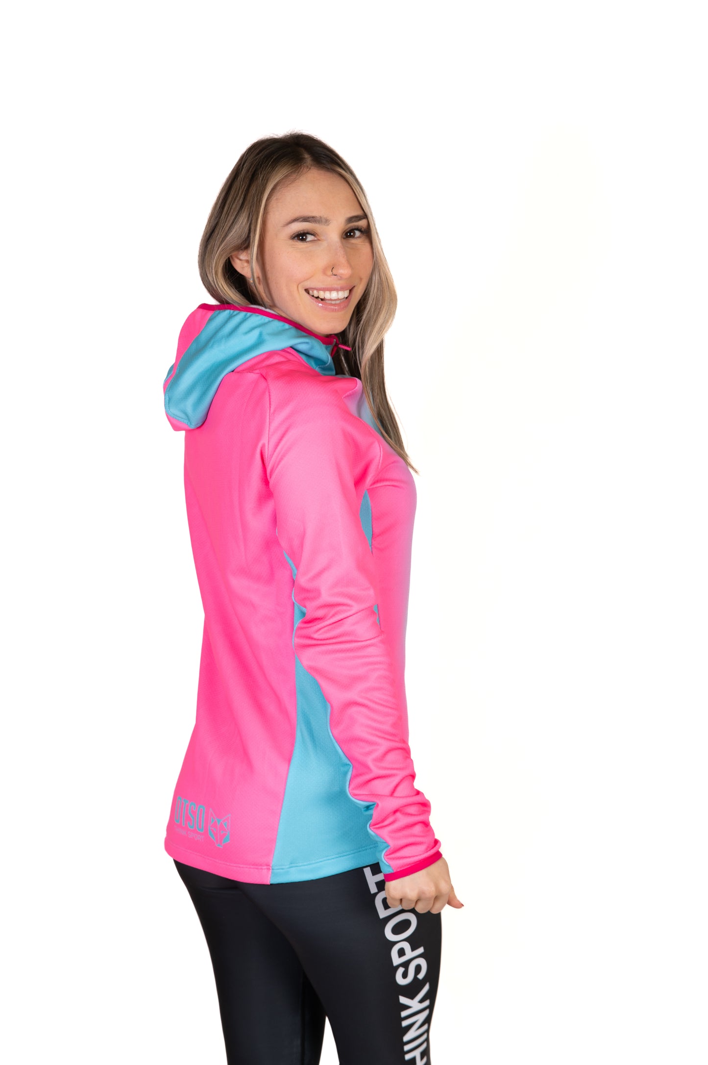 Felpa sportiva unisex con cappuccio - Fluo Pink & Light Blue