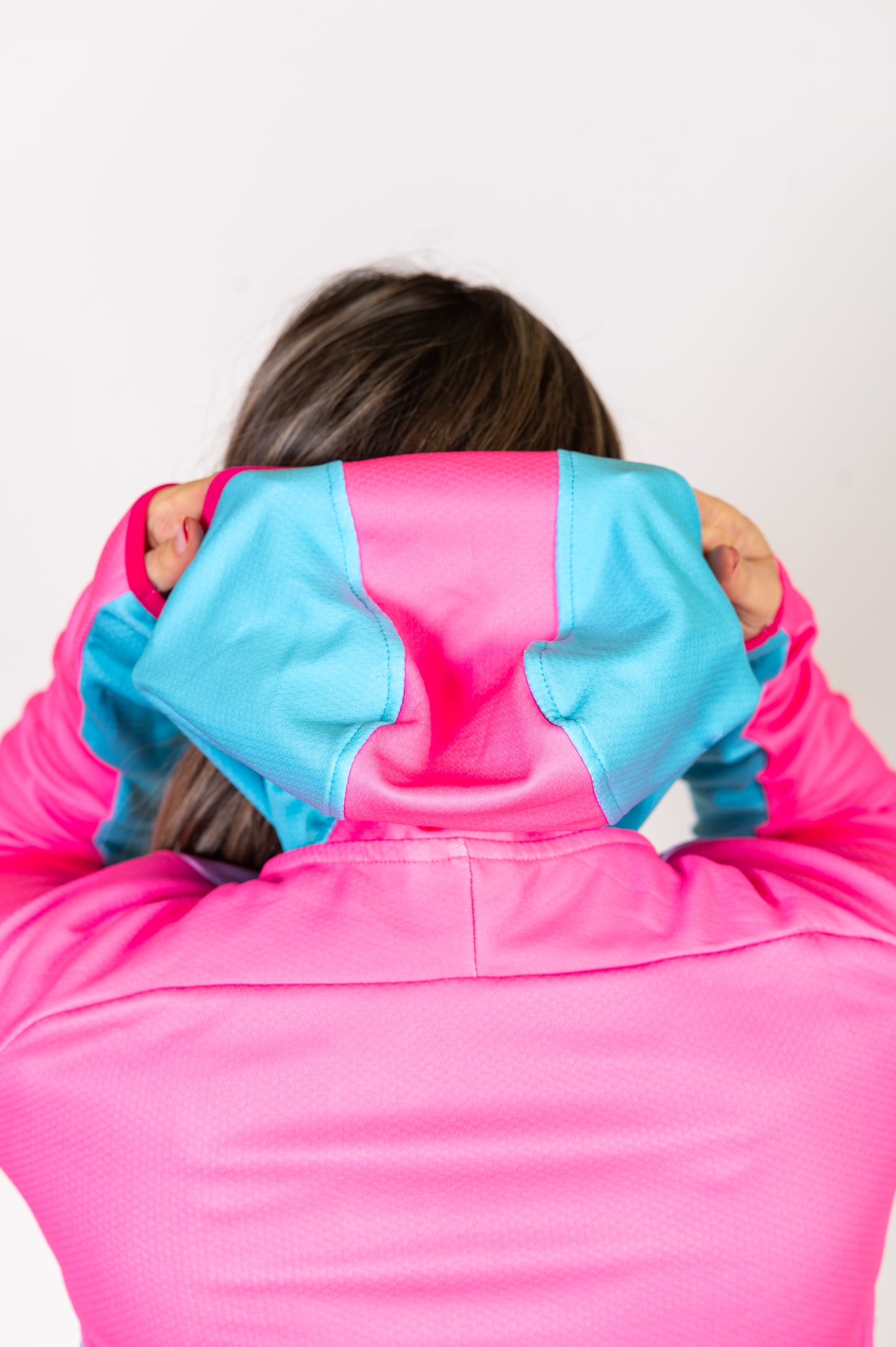 Felpa sportiva unisex con cappuccio - Fluo Pink & Light Blue