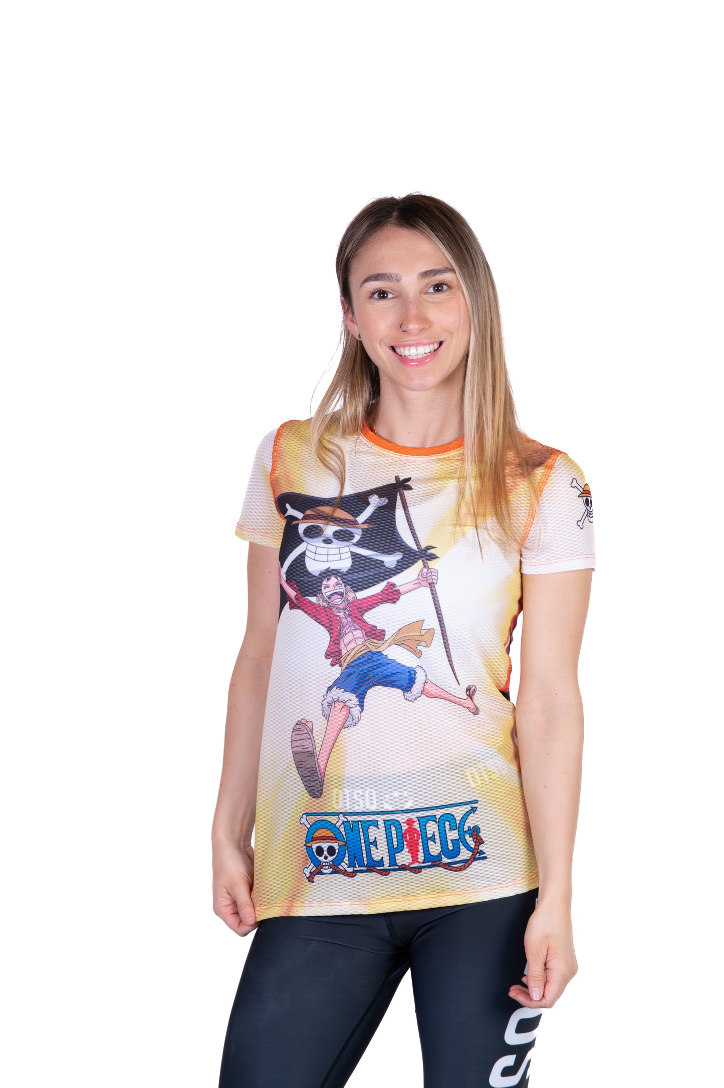 T-shirt de manga curta para mulher - One piece fishman straw hat crew yellow