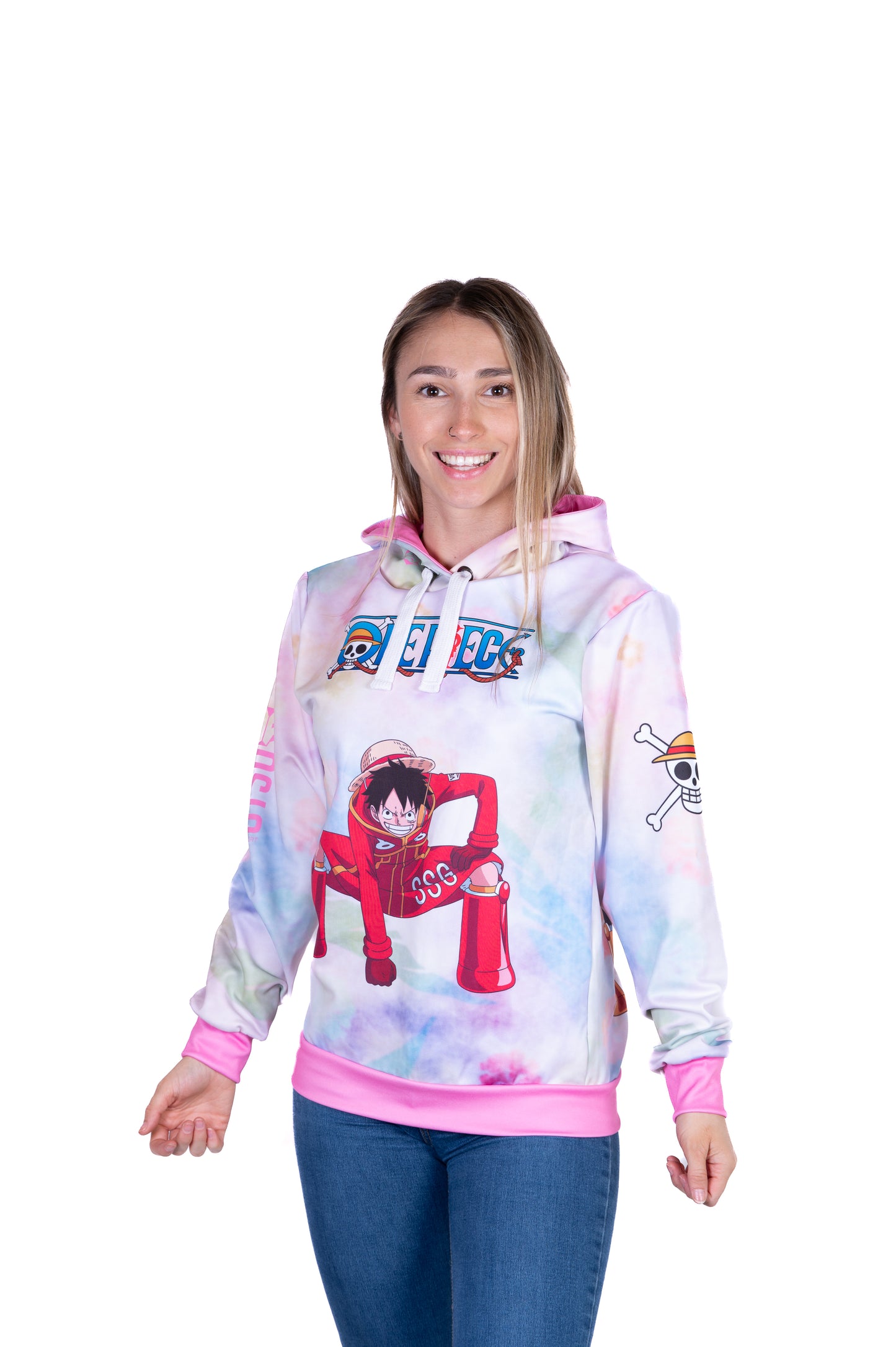 Sudadera - One piece egghead luffy and the crew pink