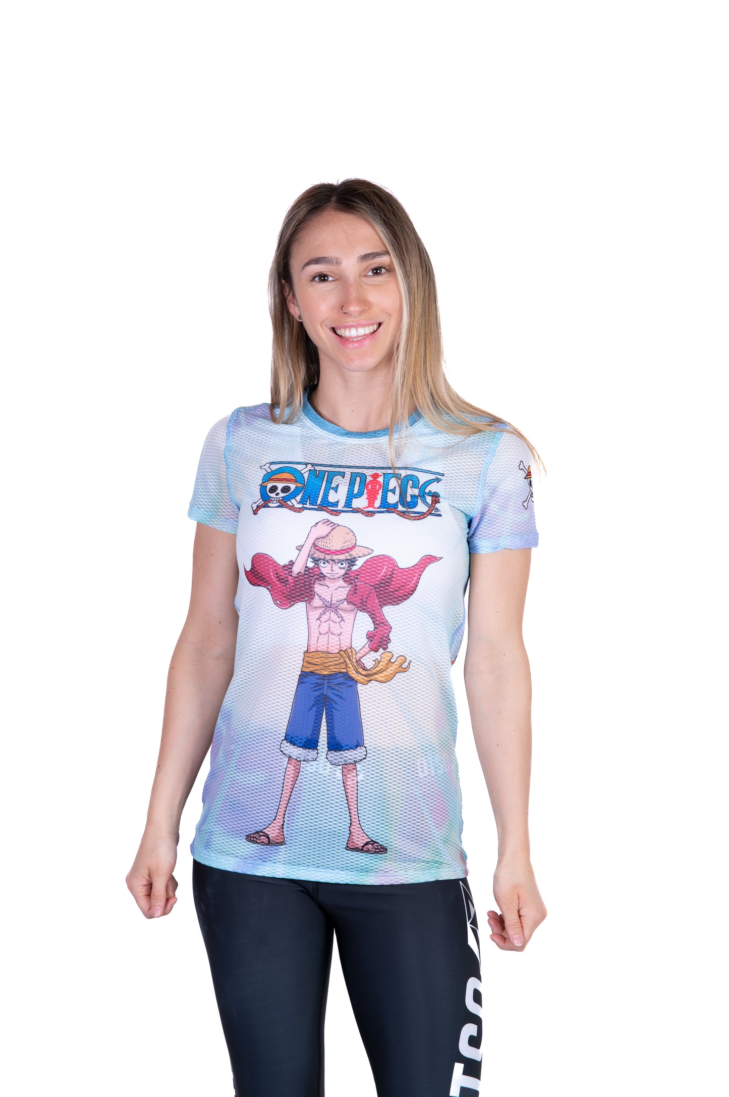 T-shirt de manga curta para mulher - One piece fishman luffy and the crew green