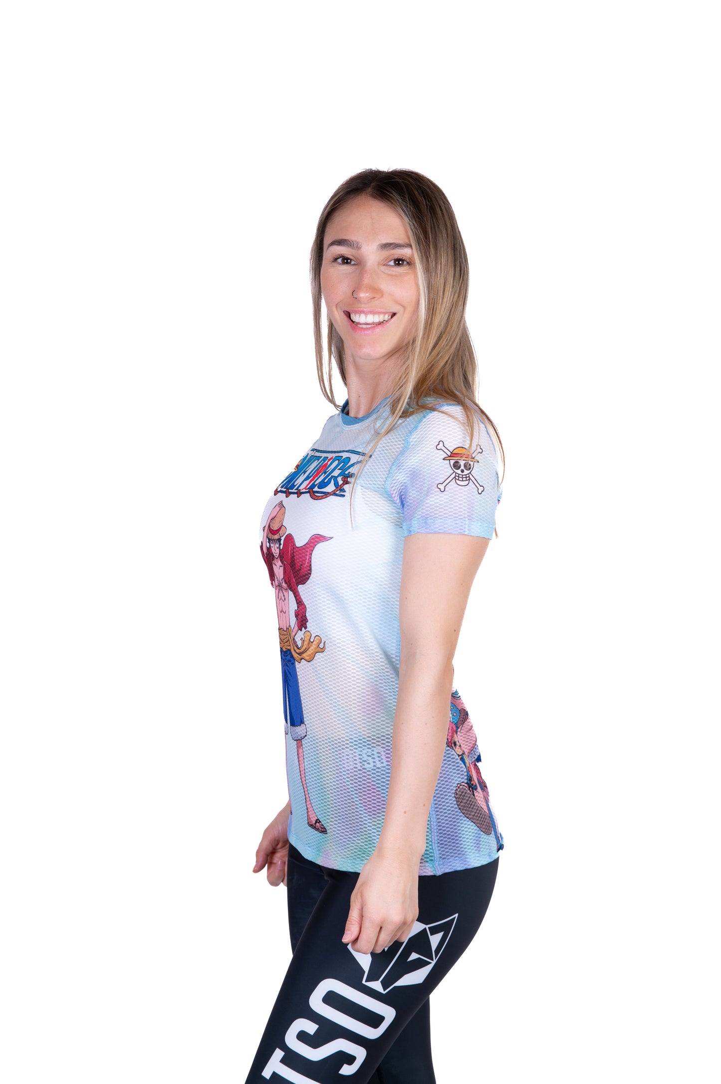 T-shirt de manga curta para mulher - One piece fishman luffy and the crew green