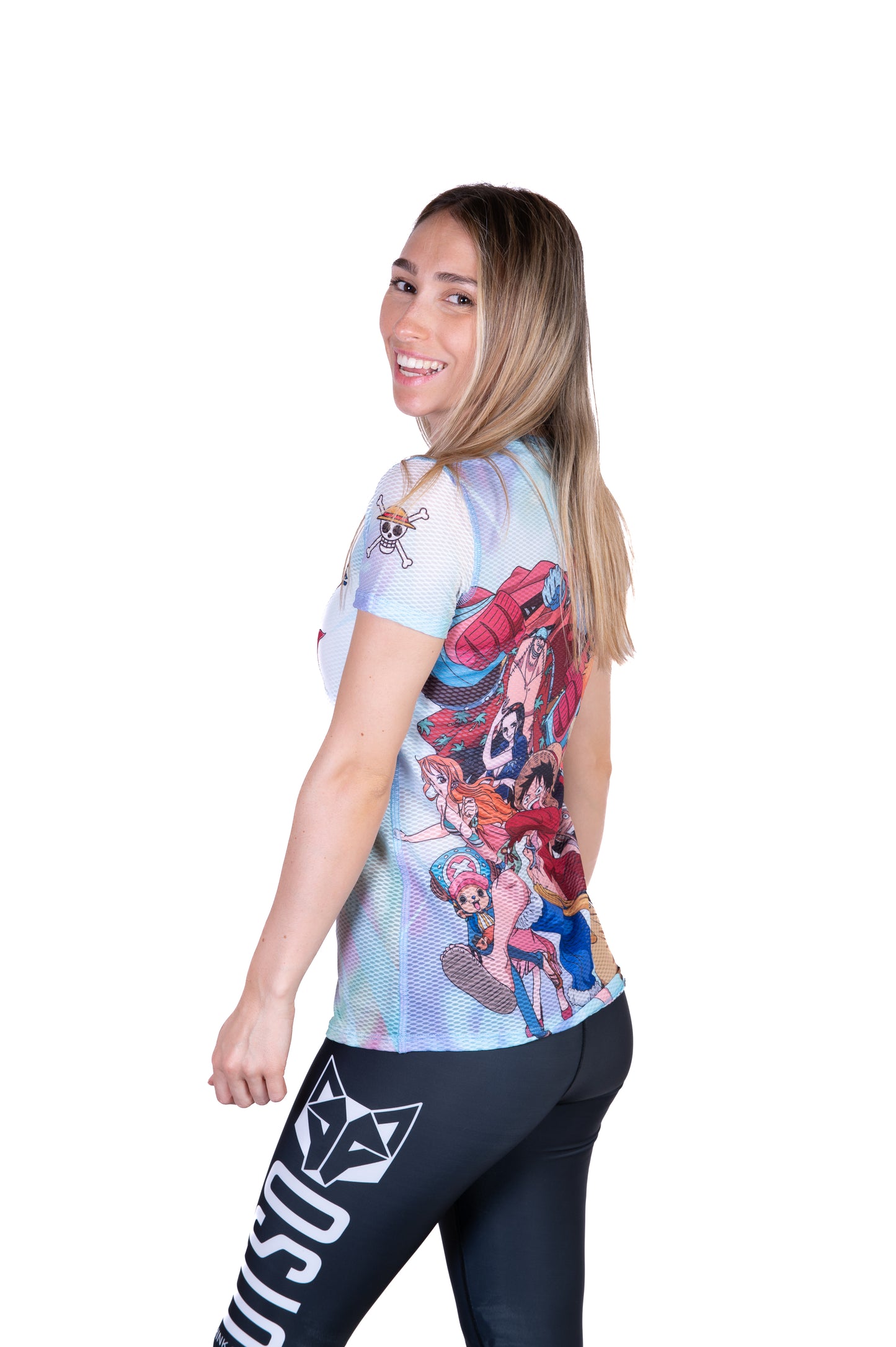 T-shirt de manga curta para mulher - One piece fishman luffy and the crew green