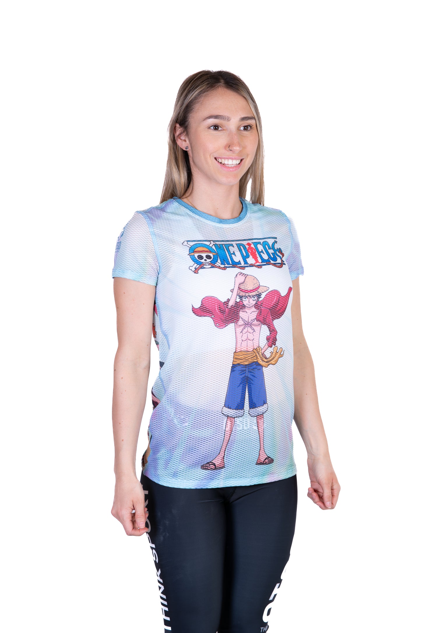 T-shirt de manga curta para mulher - One piece fishman luffy and the crew green