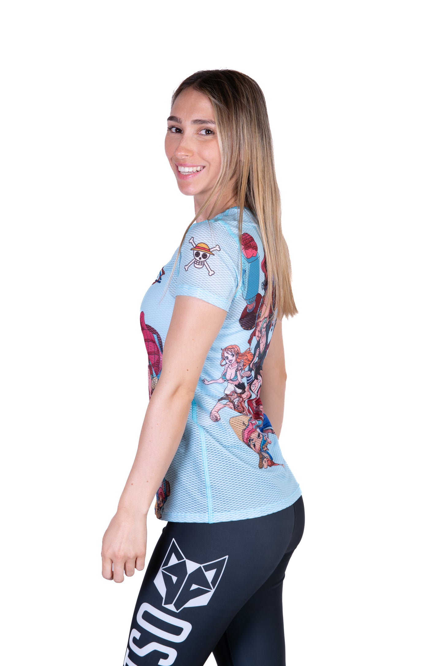 T-shirt de manga curta para mulher - One piece fishman straw hat crew turquoise