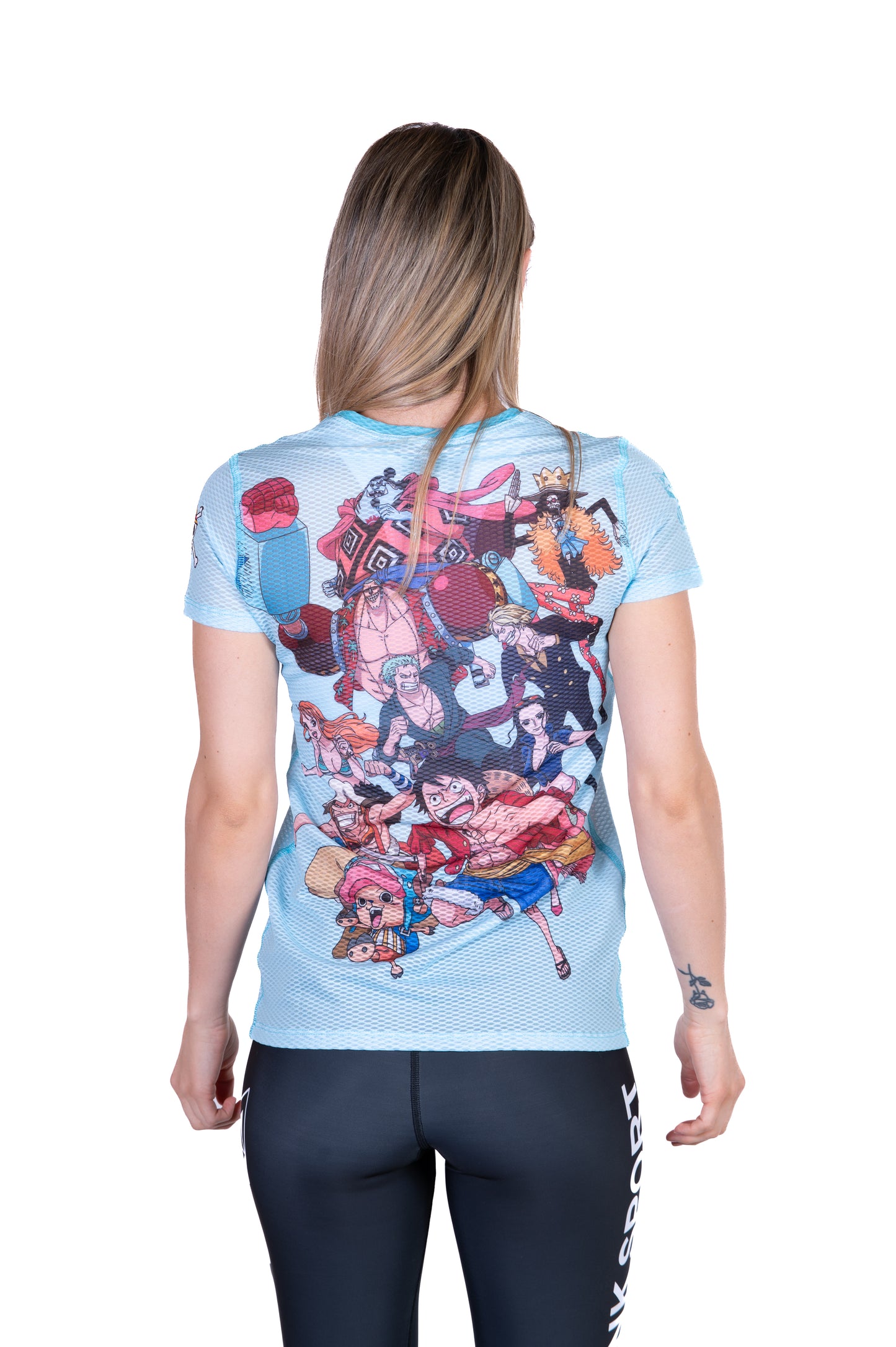 T-shirt de manga curta para mulher - One piece fishman straw hat crew turquoise