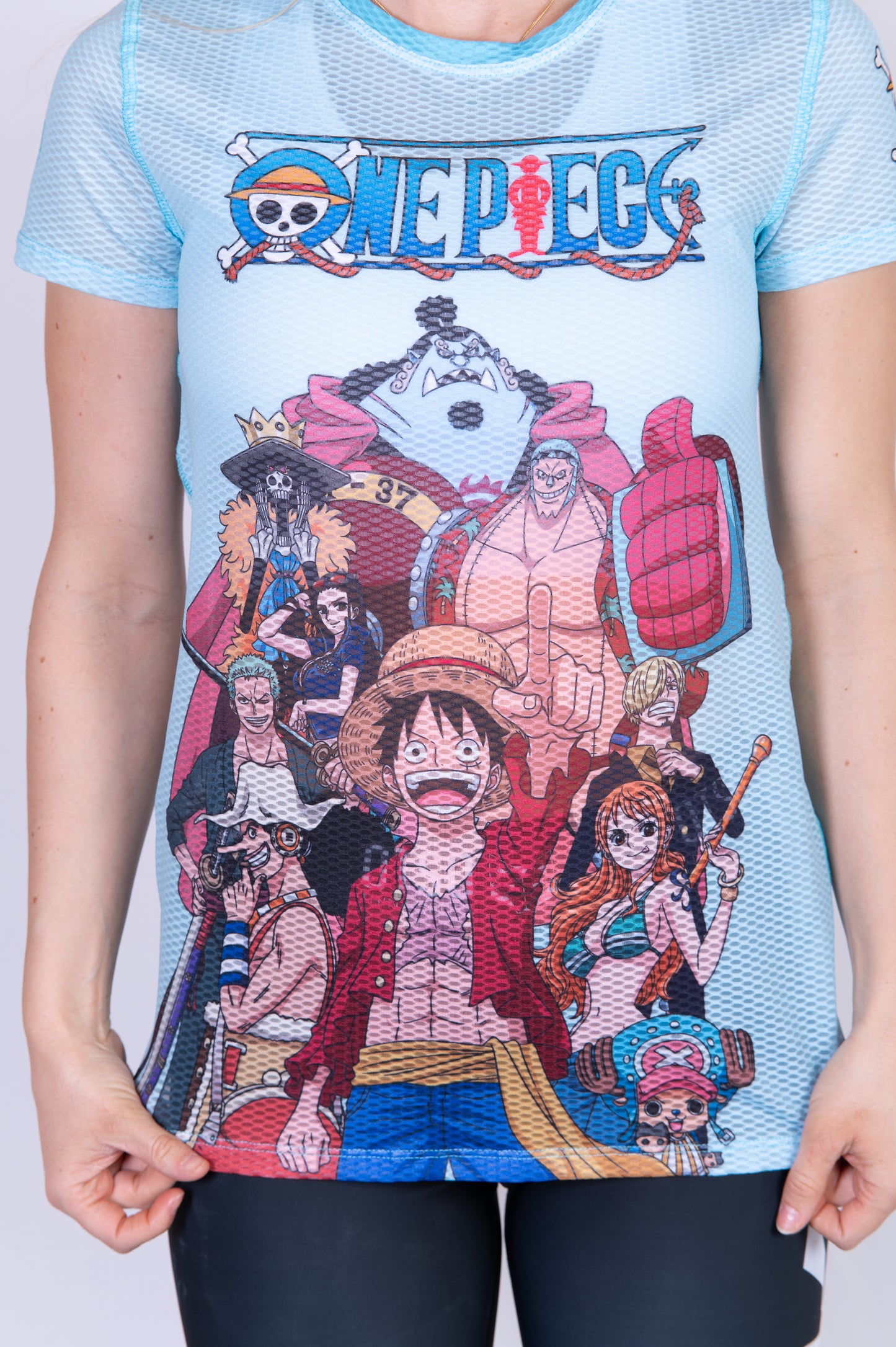 T-shirt de manga curta para mulher - One piece fishman straw hat crew turquoise