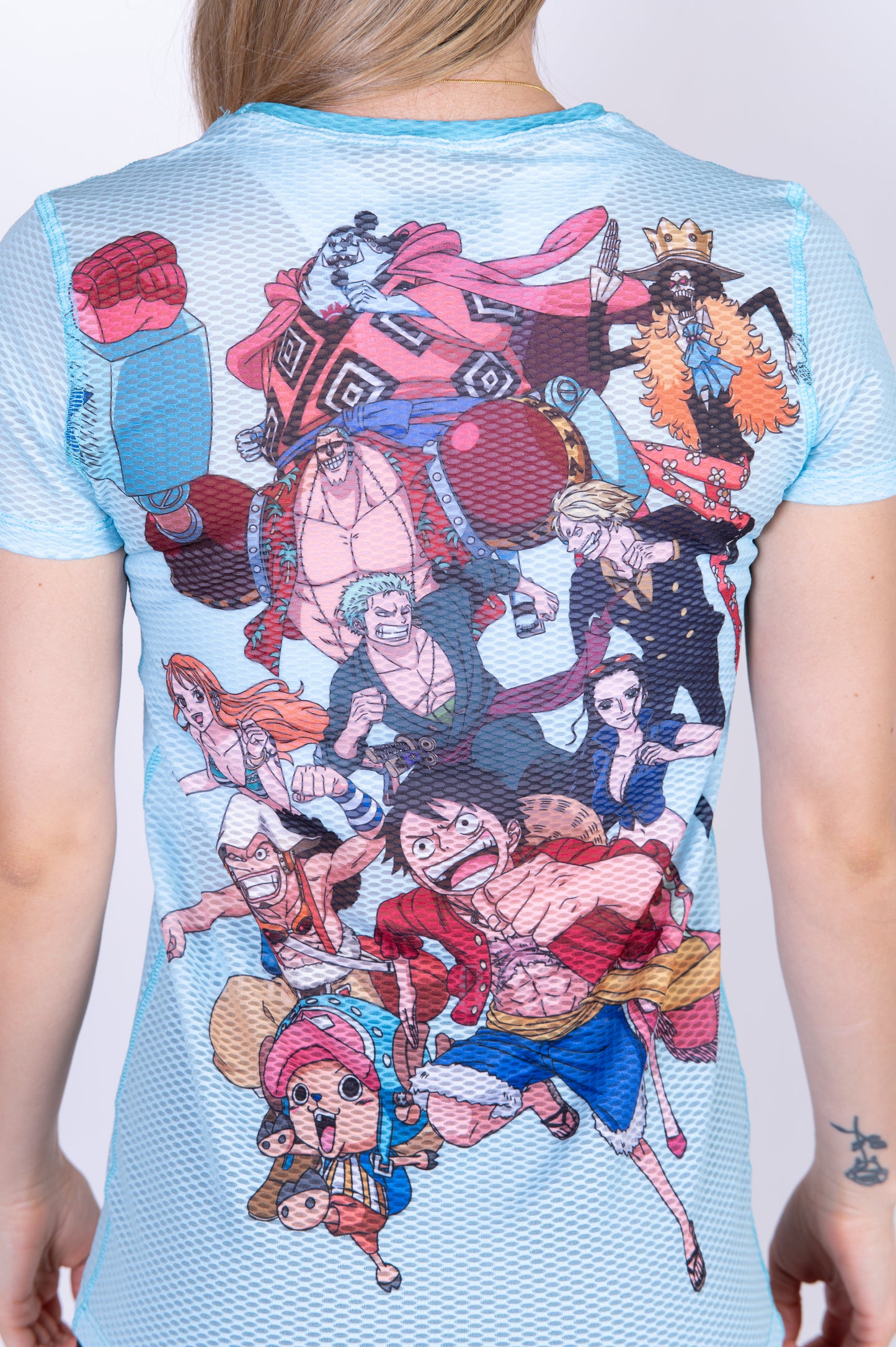 T-shirt de manga curta para mulher - One piece fishman straw hat crew turquoise