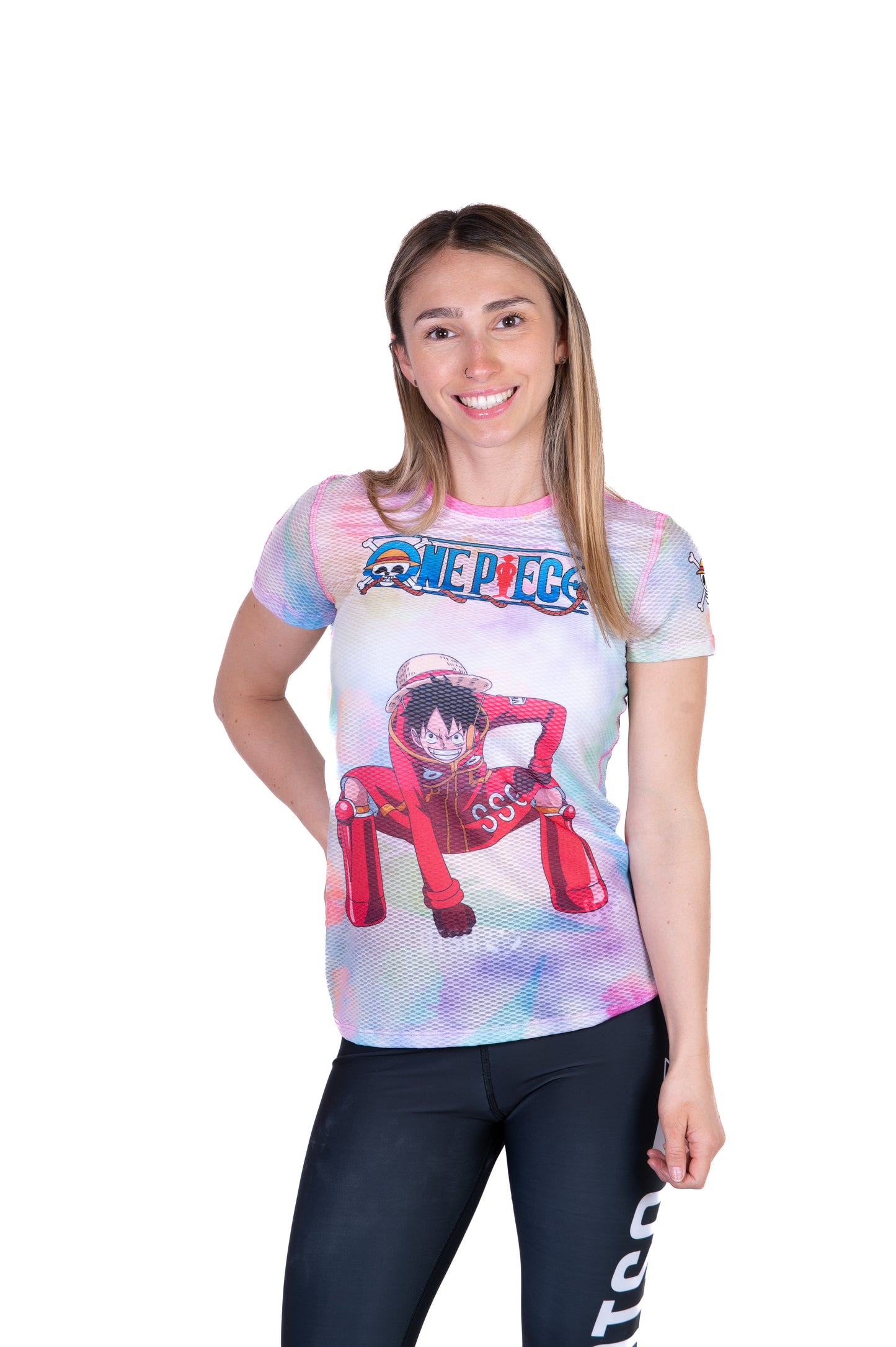 Short sleeve t-shirt women - One piece egghead luffy and the crew pink
