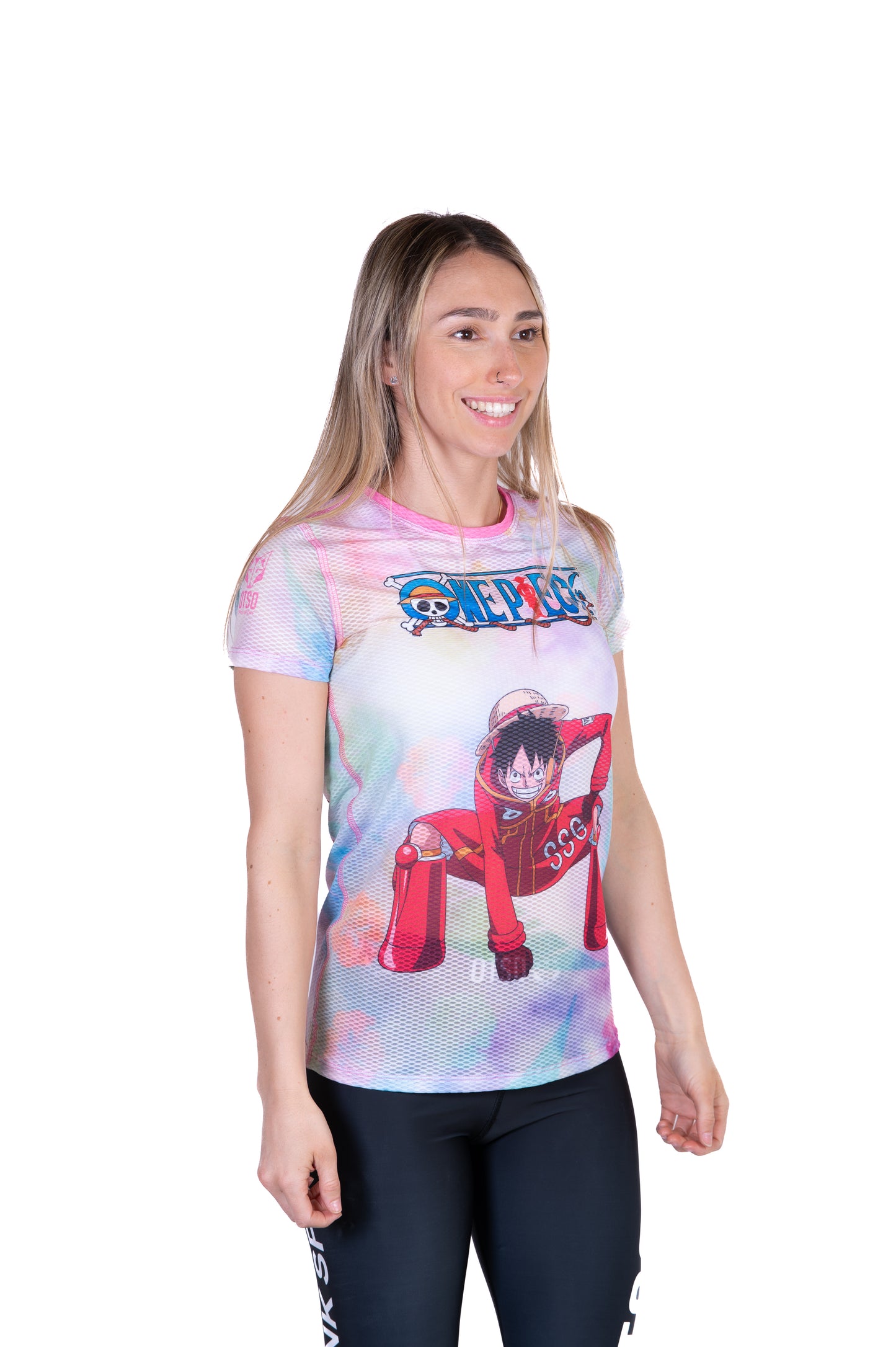 Short sleeve t-shirt women - One piece egghead luffy and the crew pink