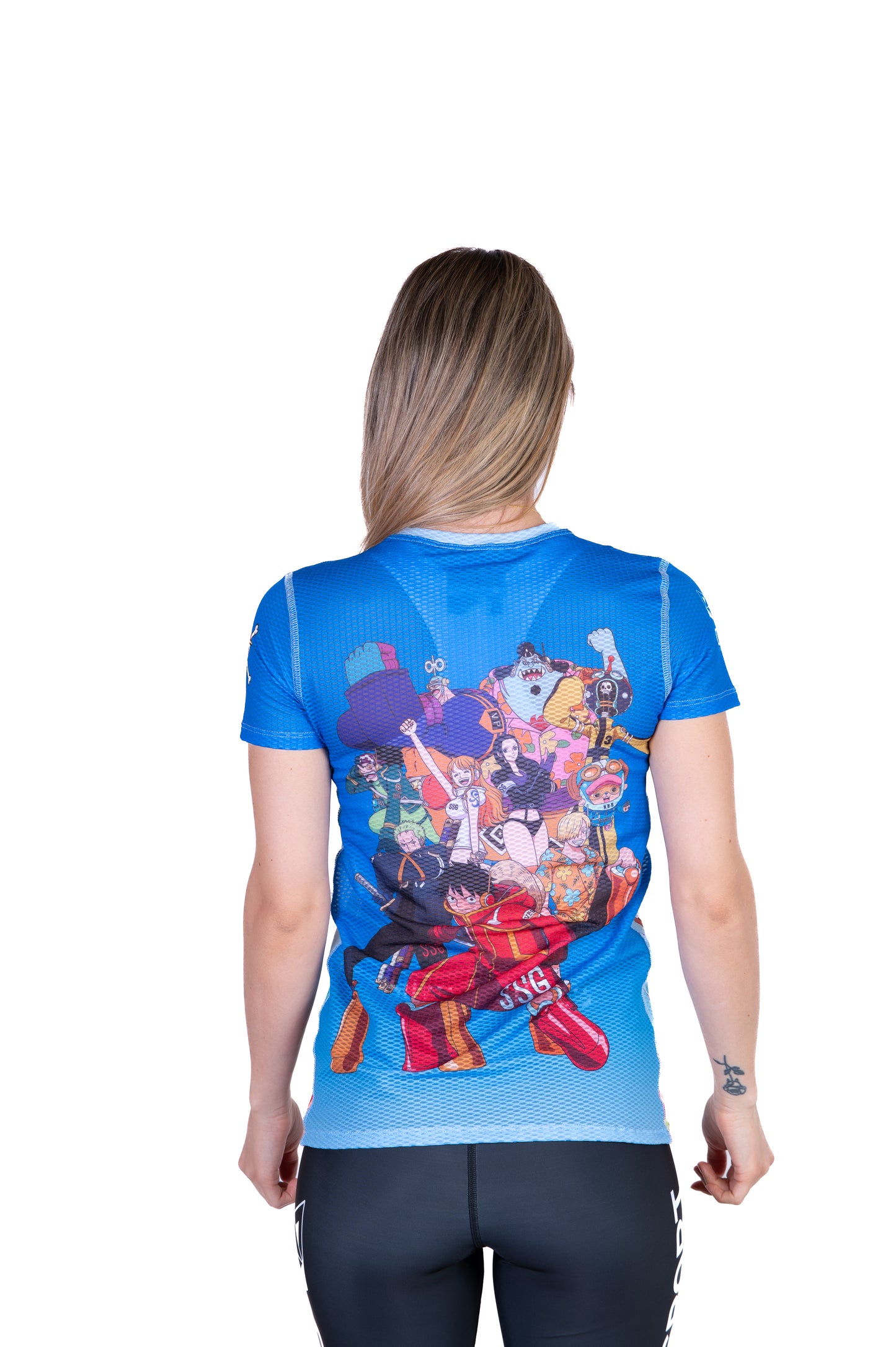 T-shirt de manga curta para mulher - One piece egghead luffy straw hat crew blue