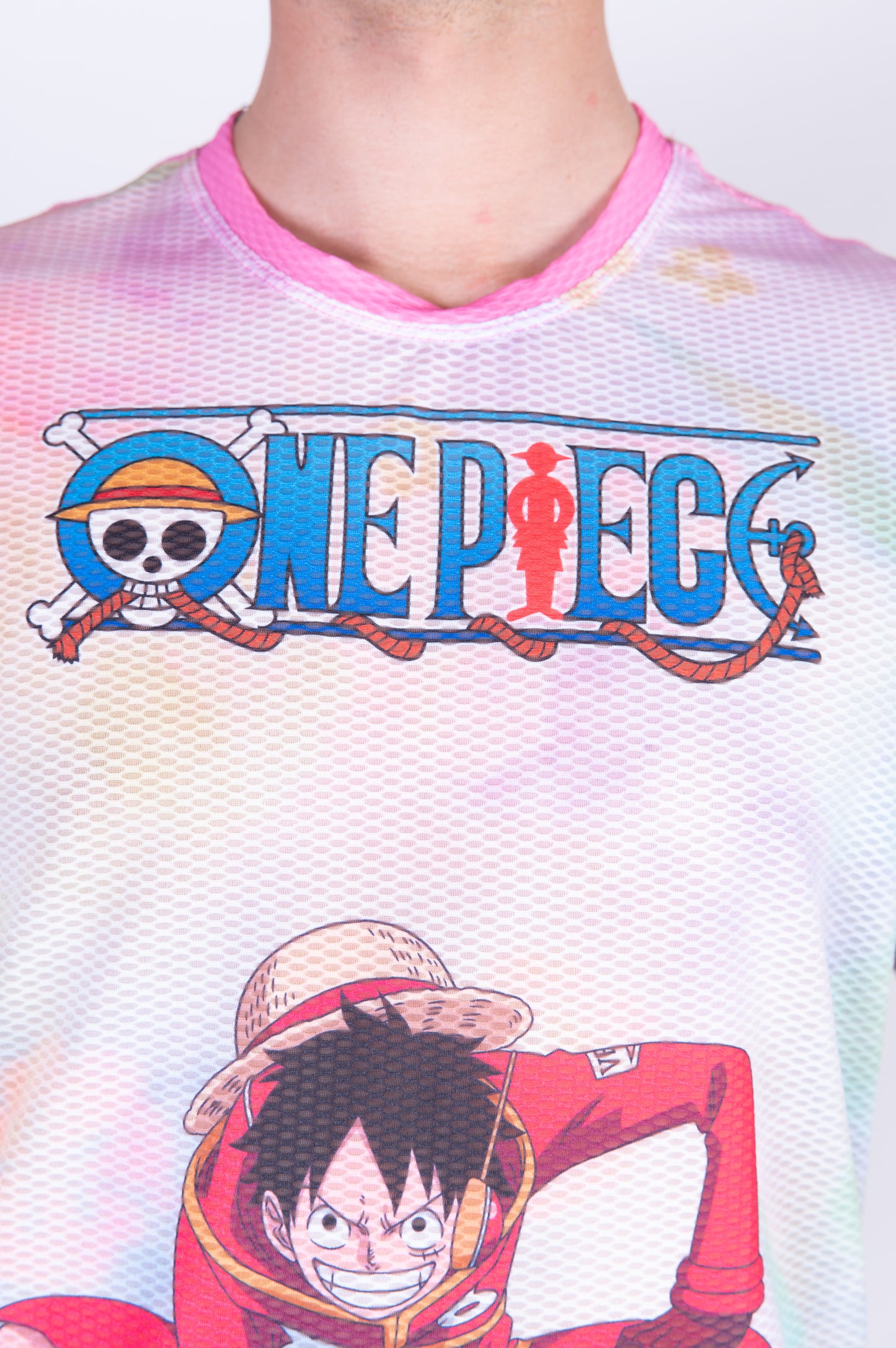 Samarreta màniga curta home - One piece egghead luffy and the crew pink