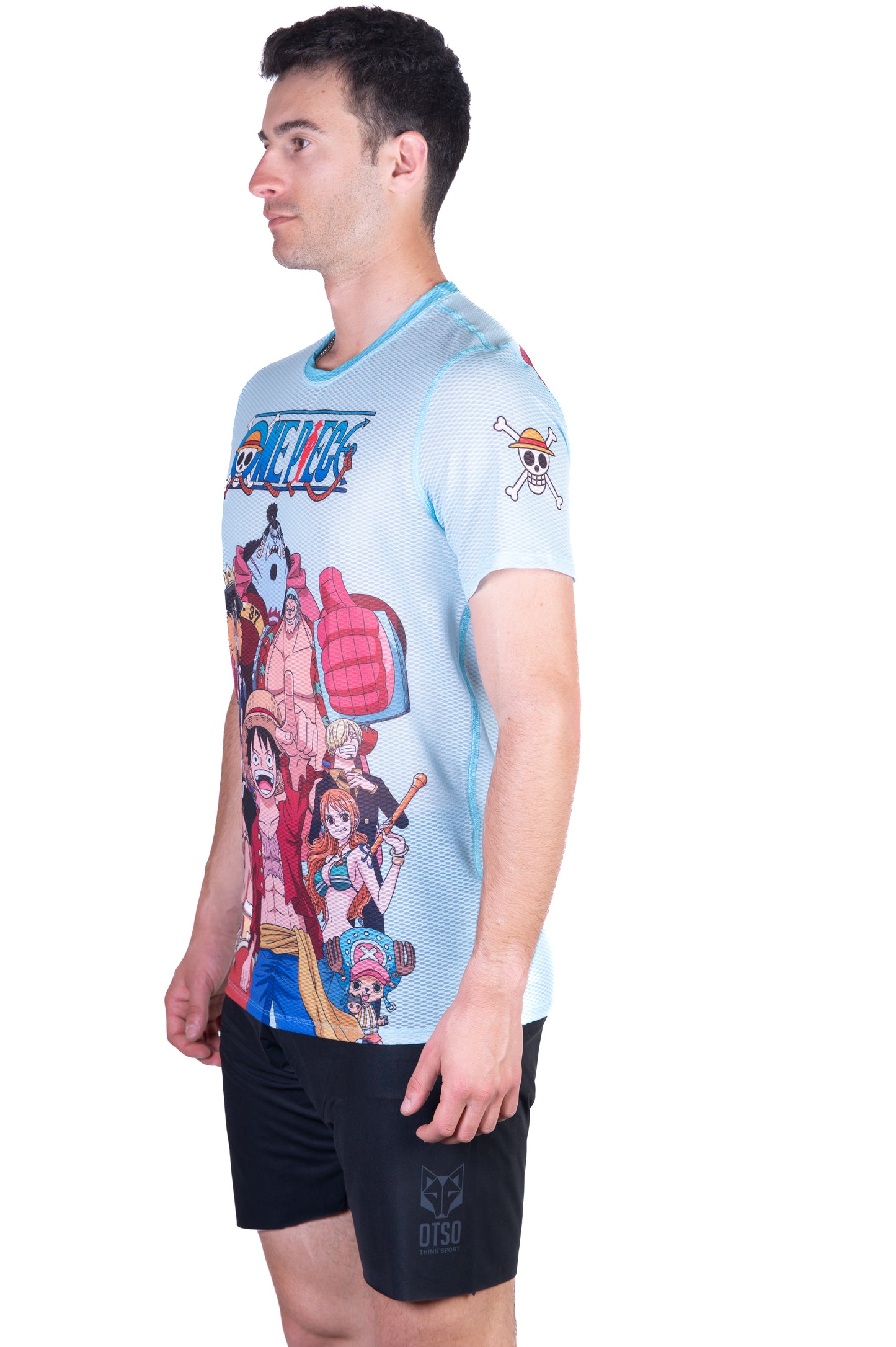 T-shirt de manga curta para homem - One piece fishman straw hat crew turquoise