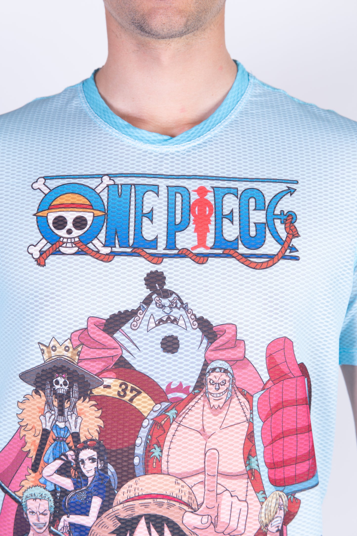 T-shirt de manga curta para homem - One piece fishman straw hat crew turquoise