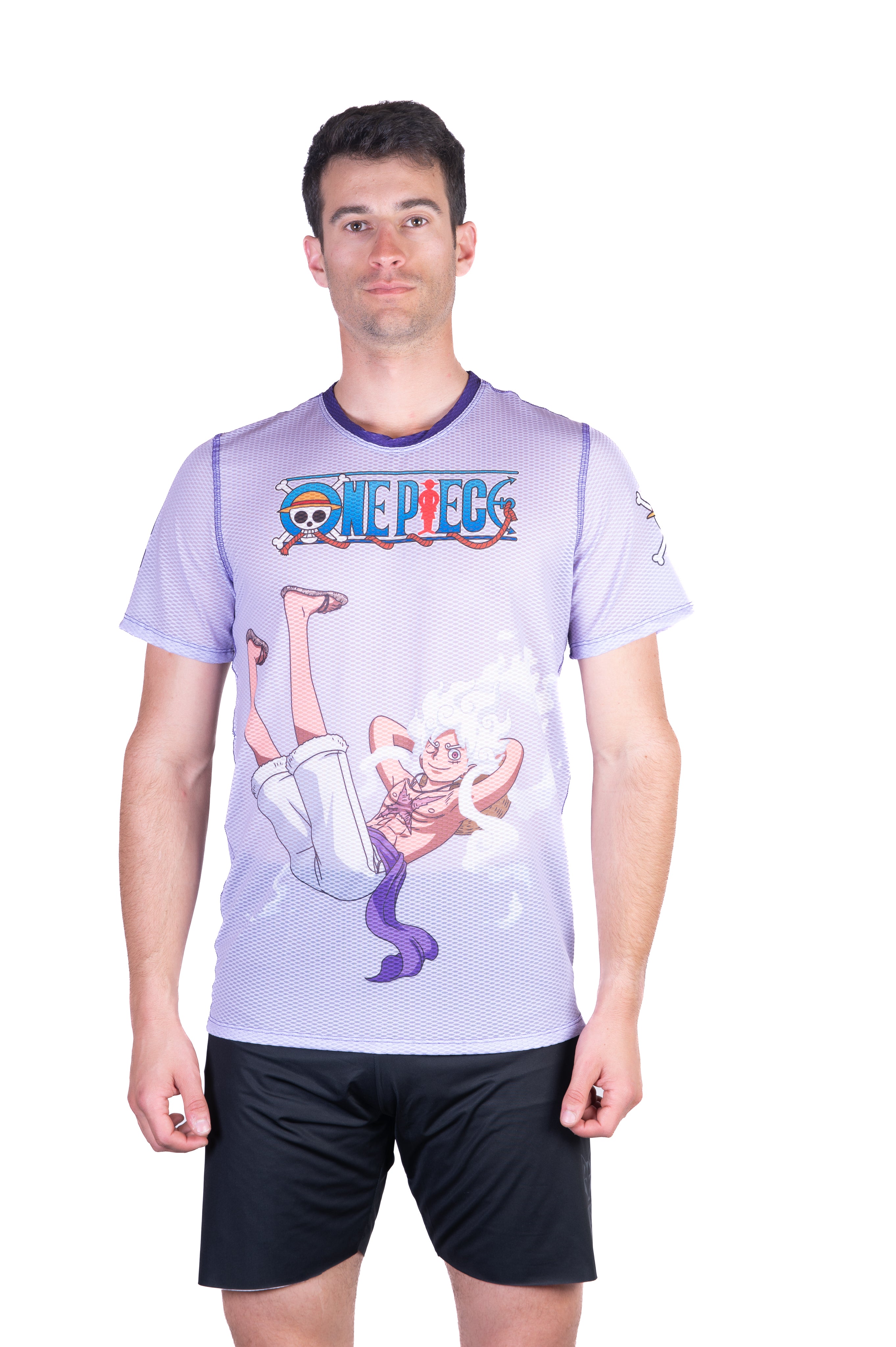 Short sleeve t-shirt men - One piece egghead luffy gear5 purple