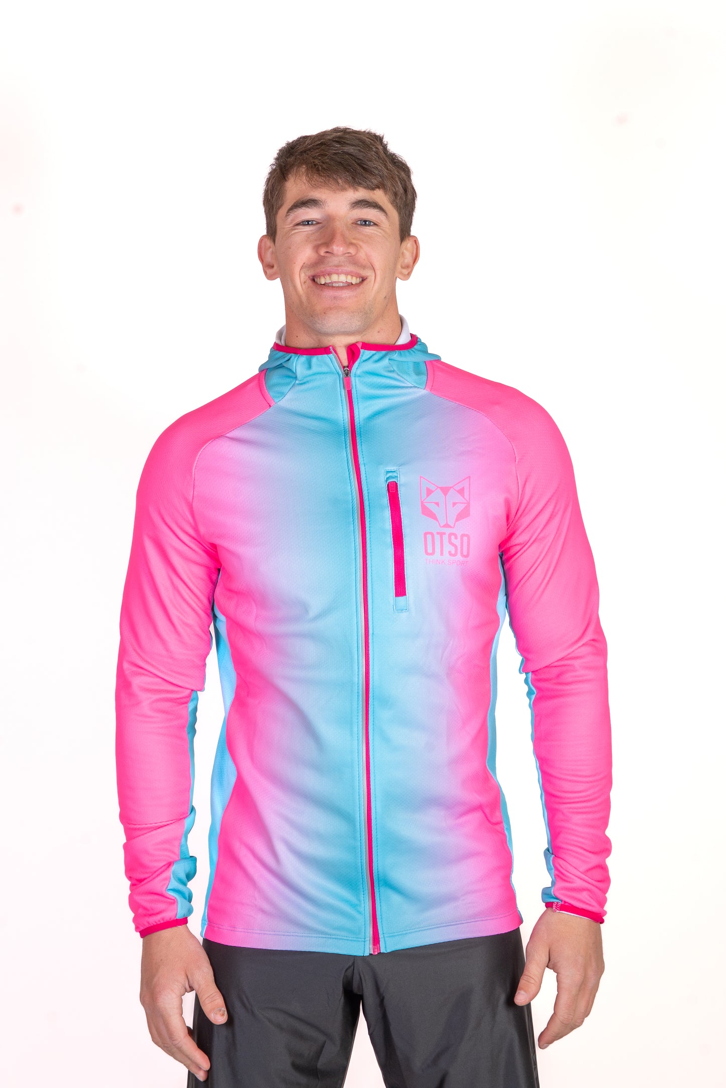 Felpa sportiva unisex con cappuccio - Fluo Pink & Light Blue