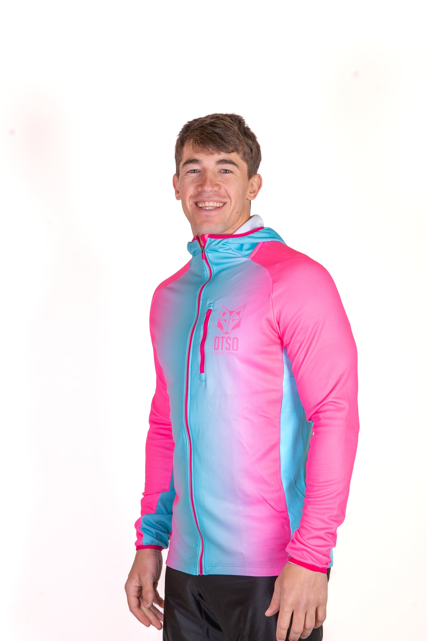 Felpa sportiva unisex con cappuccio - Fluo Pink & Light Blue