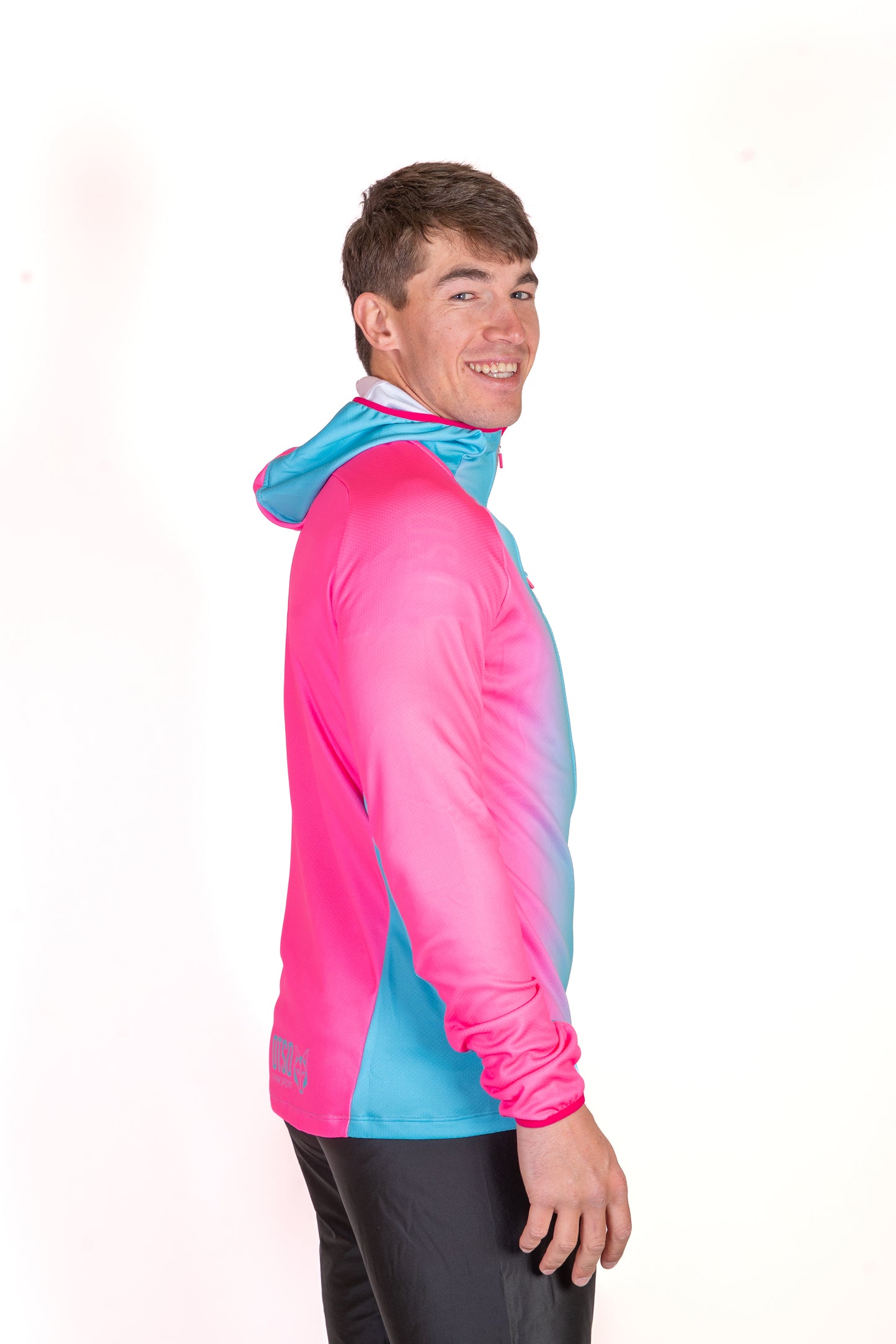 Felpa sportiva unisex con cappuccio - Fluo Pink & Light Blue