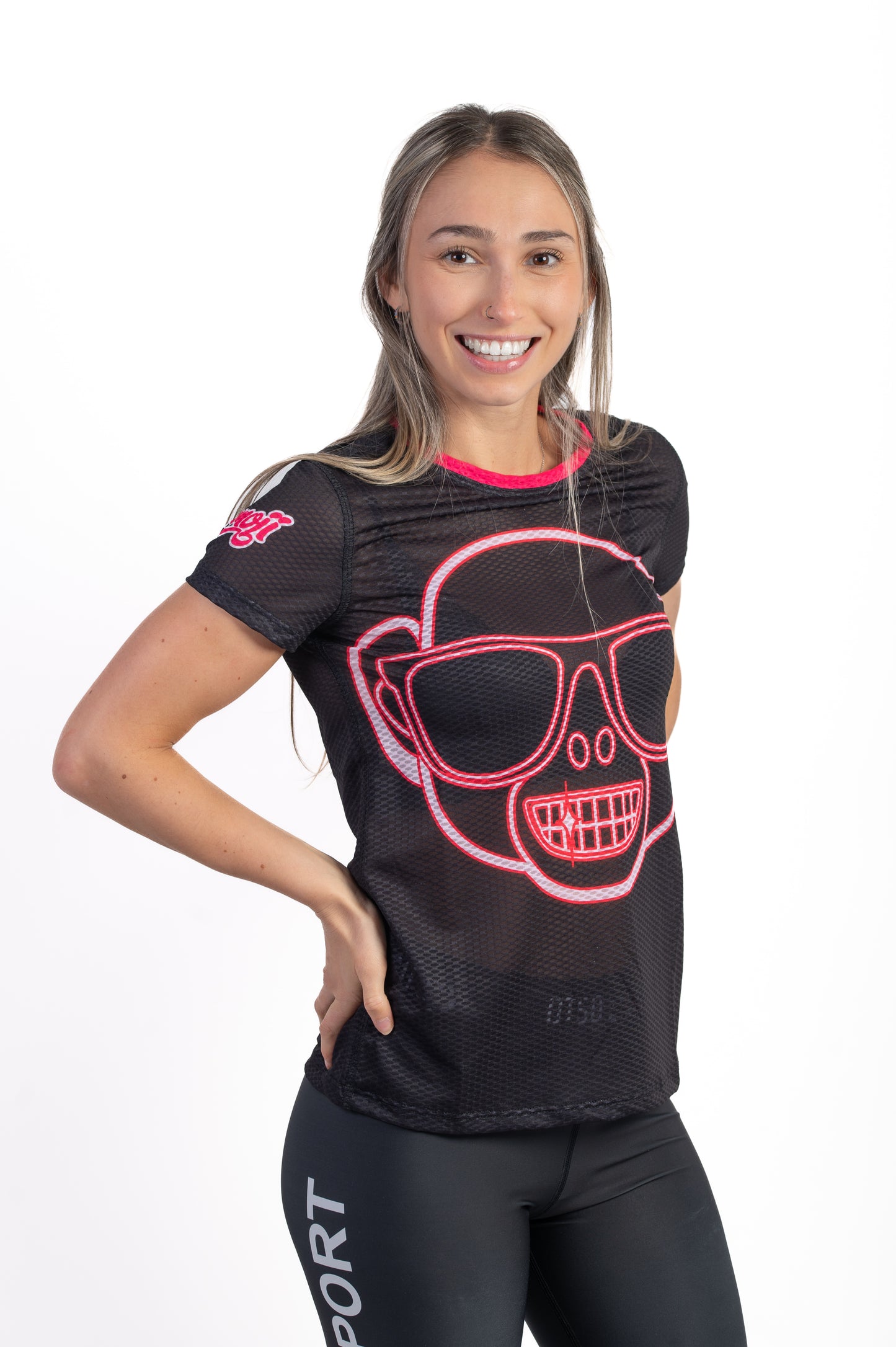 Camiseta manga curta feminina - Emoji Monkey Neon