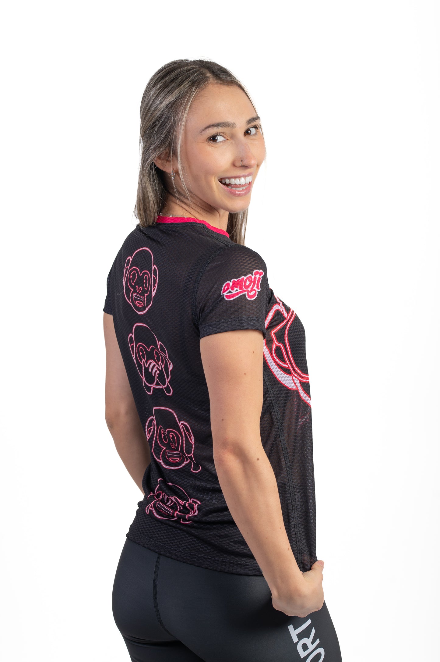 Camiseta manga curta feminina - Emoji Monkey Neon