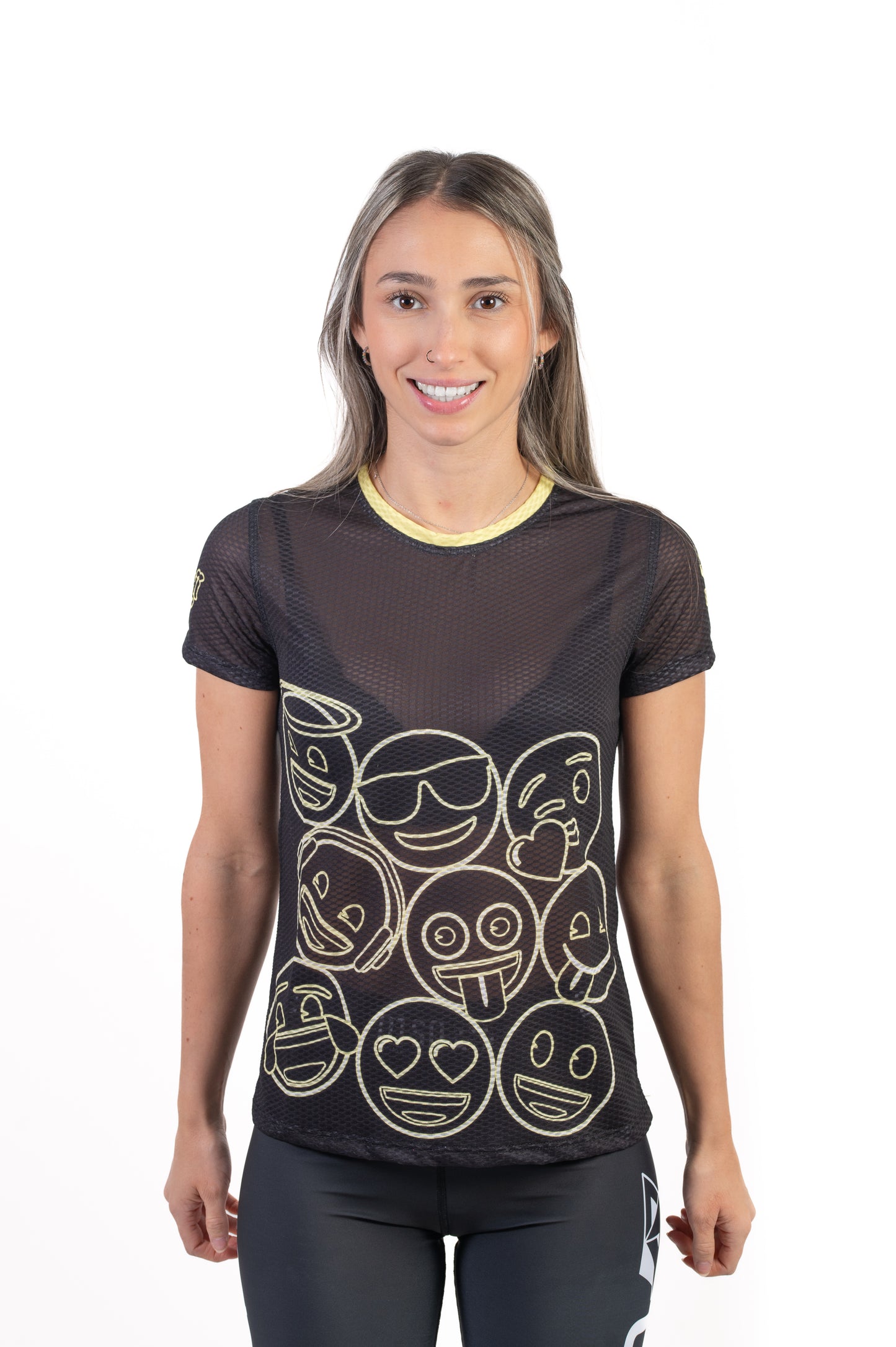 Camiseta manga curta feminina - Emoji Neon Faces