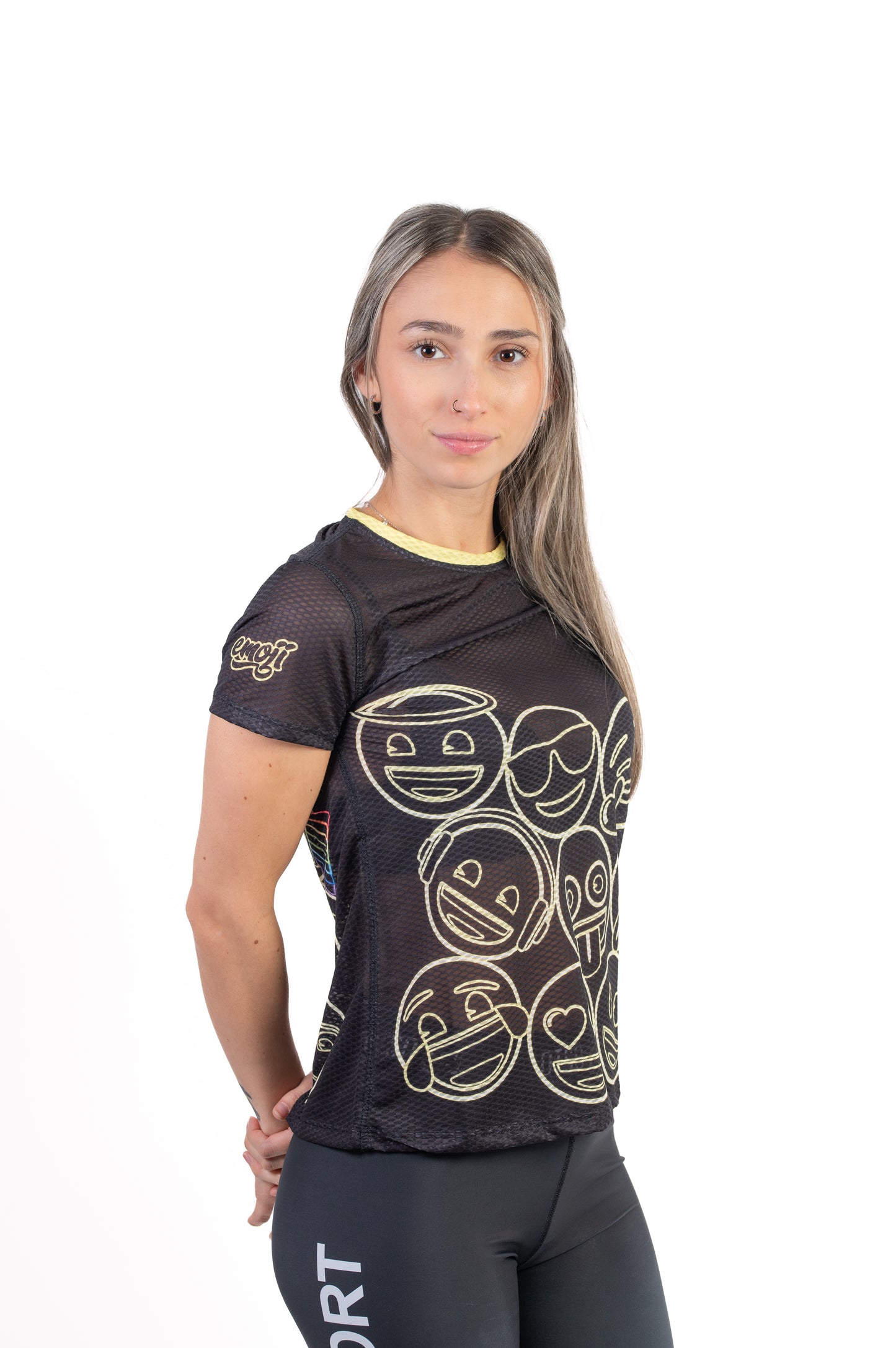 Camiseta manga curta feminina - Emoji Neon Faces