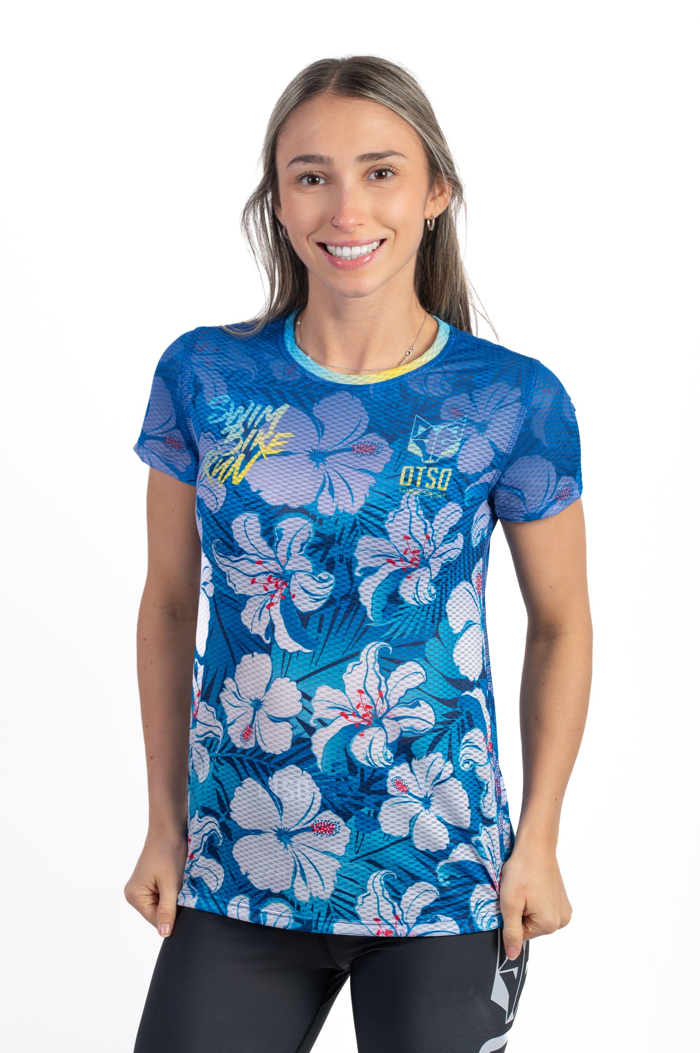 Camiseta manga corta mujer - Swim Bike Run Flower
