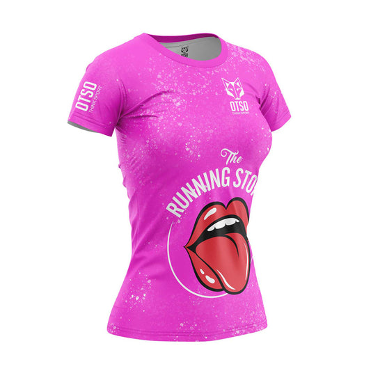 T-shirt de manga curta para mulher - Running Stones Pink