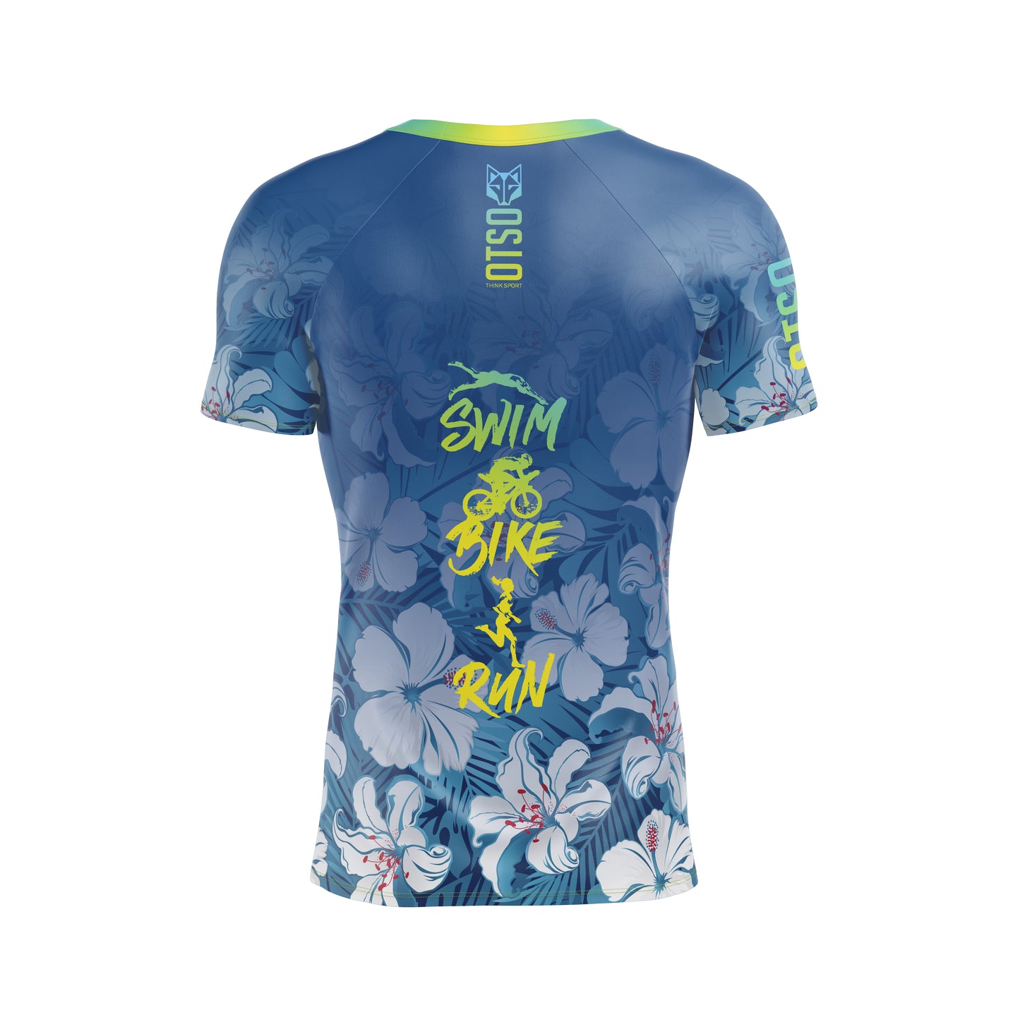Camiseta manga curta masculina - Swim Bike Run Flower