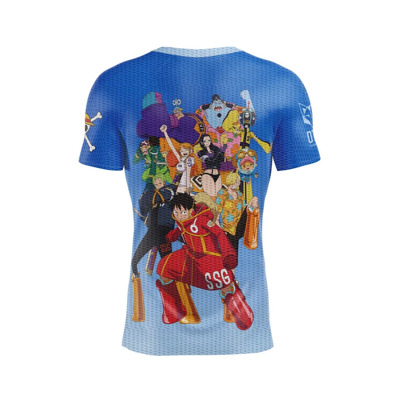 T-shirt de manga curta para homem - One piece egghead luffy straw hat crew blue