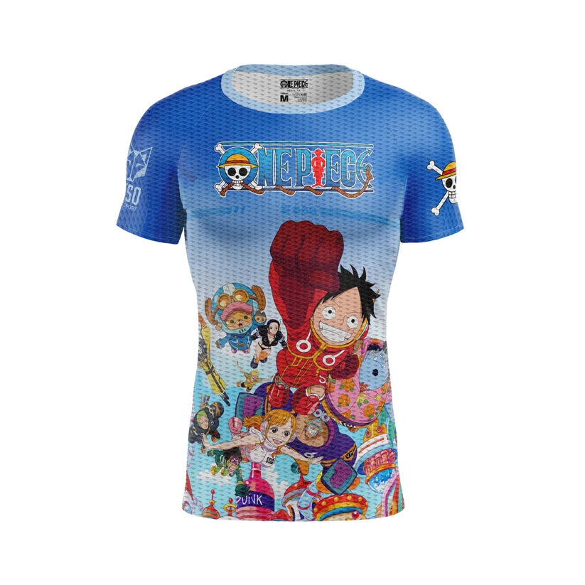T-shirt de manga curta para homem - One piece egghead luffy straw hat crew blue