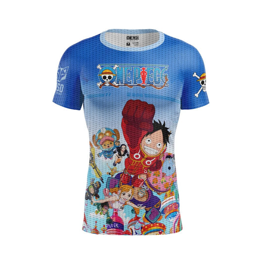 T-shirt de manga curta para homem - One piece egghead luffy straw hat crew blue