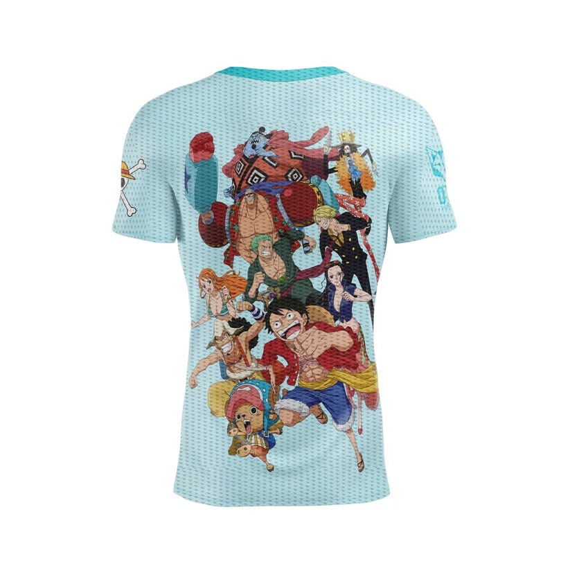 Short sleeve t-shirt men - One piece fishman straw hat crew turquoise