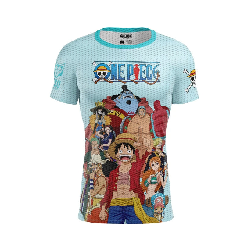 Short sleeve t-shirt men - One piece fishman straw hat crew turquoise