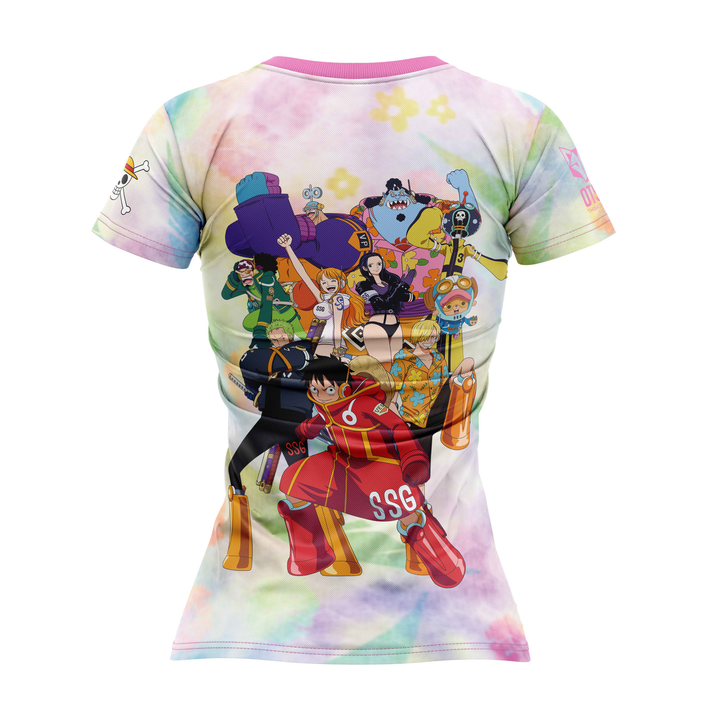 Samarreta màniga curta dona - One piece egghead luffy and the crew pink