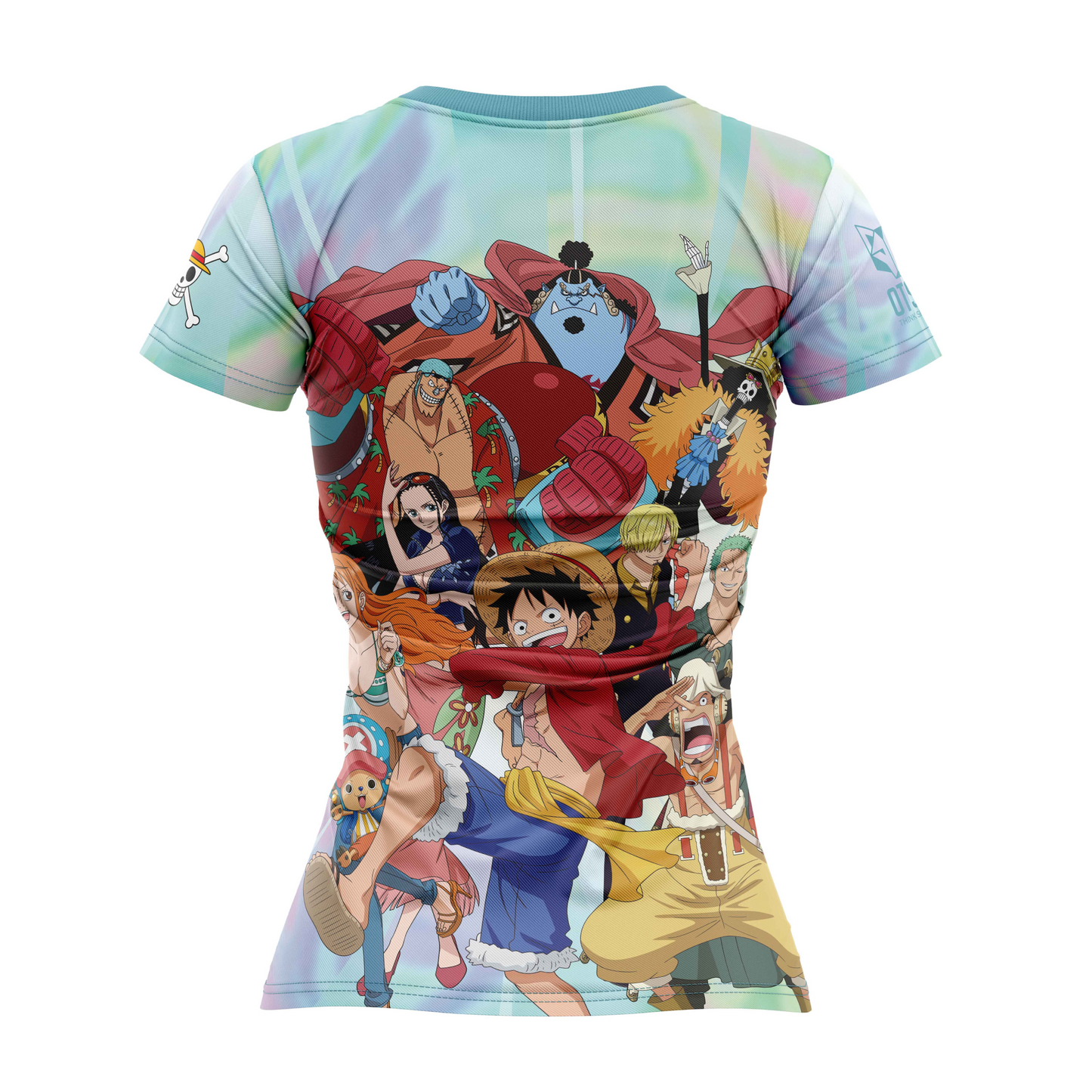 T-shirt de manga curta para mulher - One piece fishman luffy and the crew green