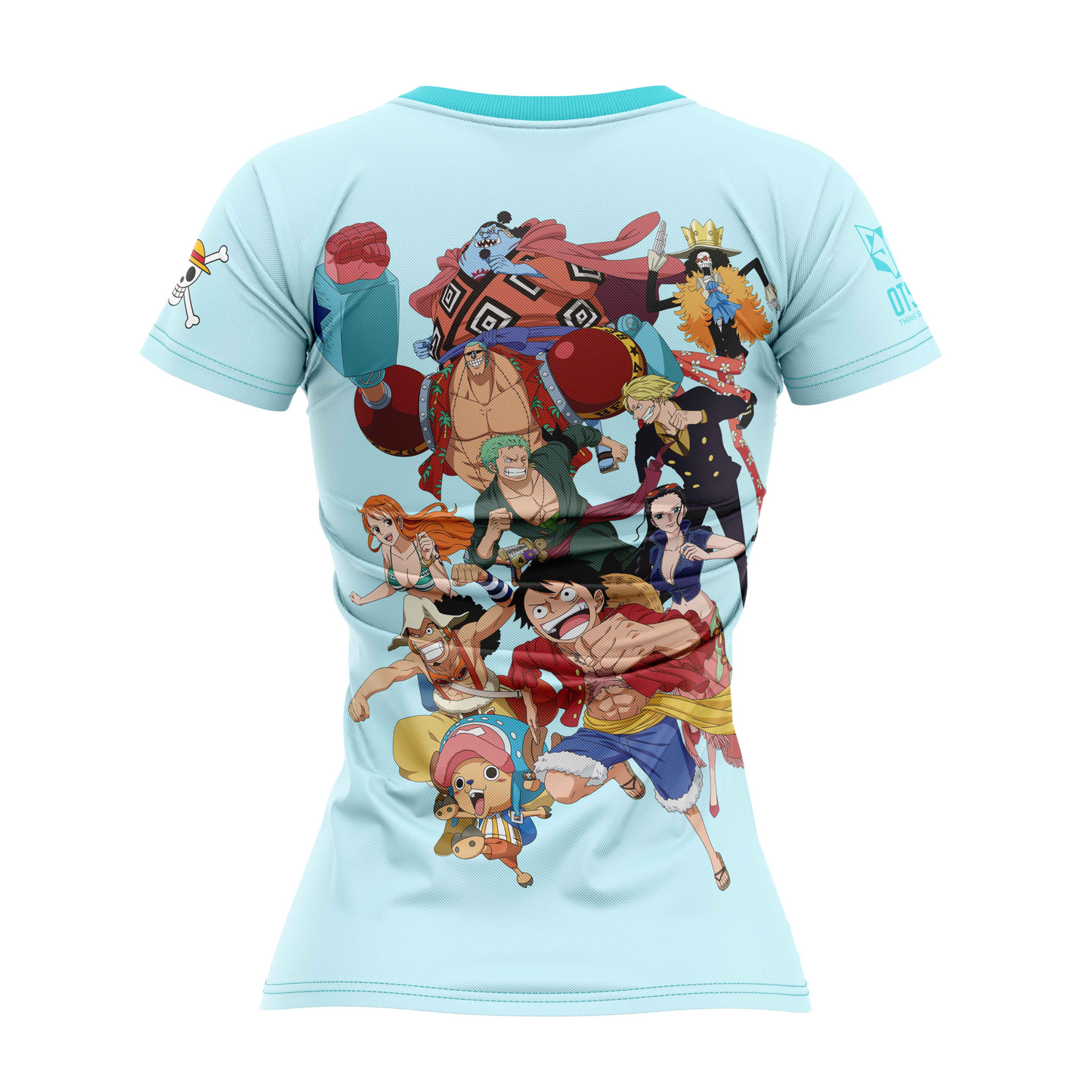 T-shirt de manga curta para mulher - One piece fishman straw hat crew turquoise