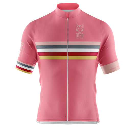 Camisa de ciclismo masculina manga curta listras rosa coral (Outlet)