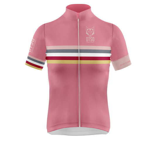 Camisa de ciclismo feminina manga curta listras rosa coral (Outlet)