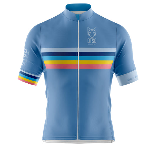 Camisa de ciclismo masculina manga curta listras azul aço