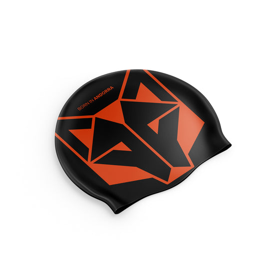 Black & Fluo Orange Swimming Cap