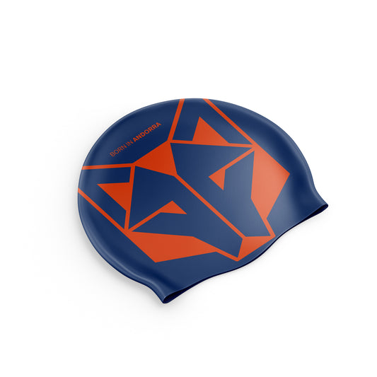 Navy Blue & Fluo Orange Swimming Cap
