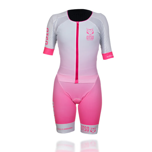 Tuta triathlon da donna - Bianco e rosa fluo (Outlet)